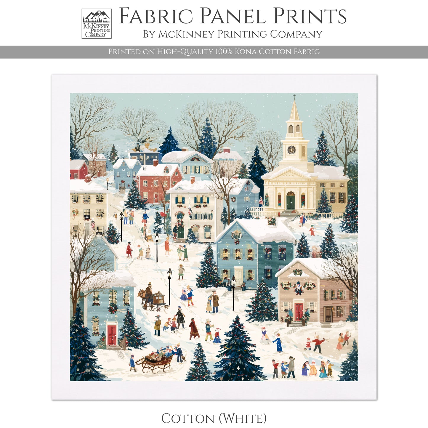 Christmas Village - Christmas Fabric Panels, Cotton, House, Victorian Decor, Wall Art, Large Print, Block Print, Cotton, Quilting, Quilt, Sewing