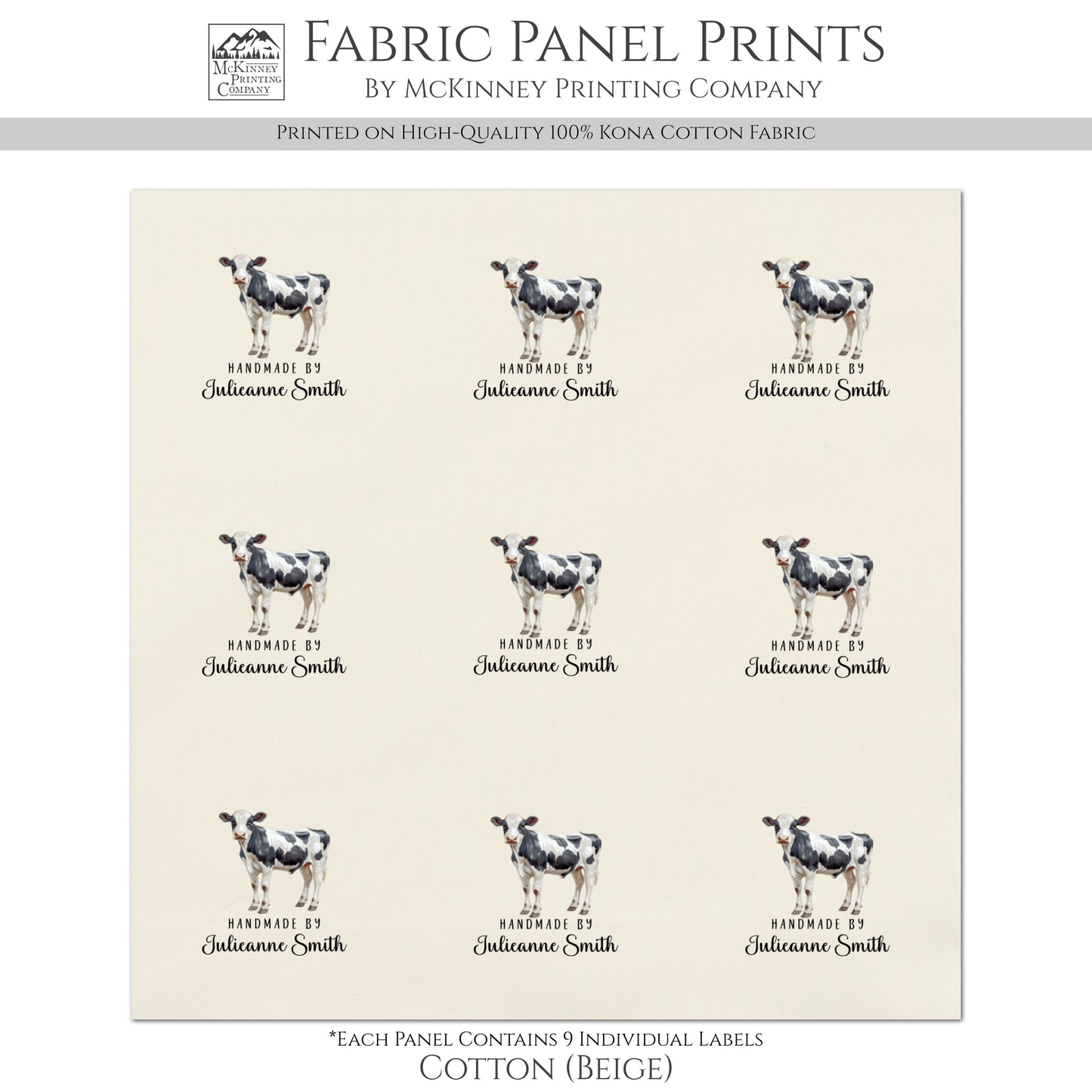 Quilt Labels - Cow Fabric, Handmade, Fabric Tags, Personalized, Custom, Quilting, Crafting and Sewing Tags