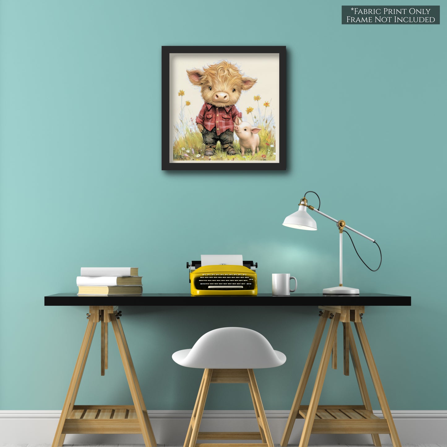 Highland Cow - Baby Fabric Panels, Pig, Farm, Boy, Blanket, Nursery Décor, Quilt Block, Cotton, Quilting