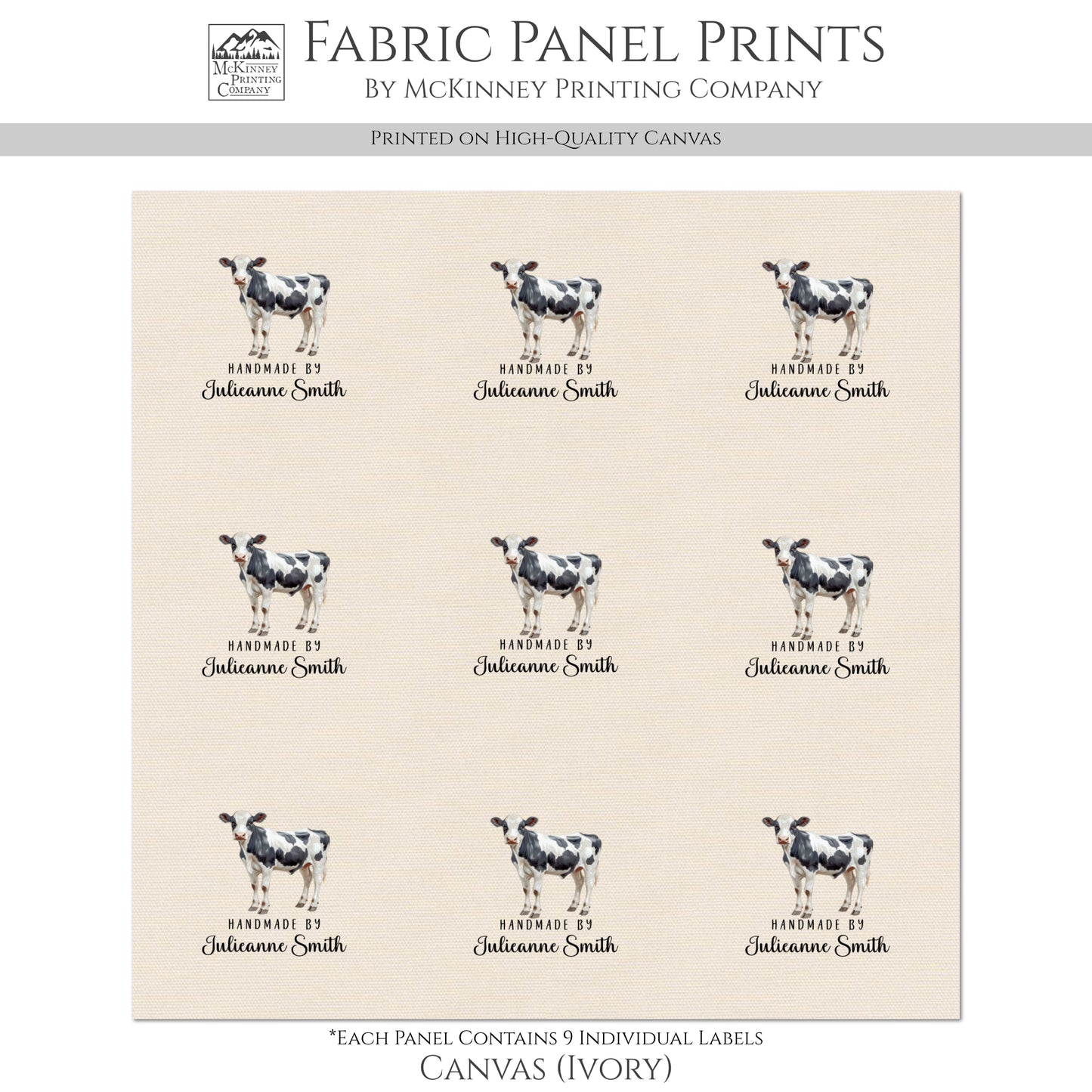 Quilt Labels - Cow Fabric, Handmade, Fabric Tags, Personalized, Custom, Quilting, Crafting and Sewing Tags