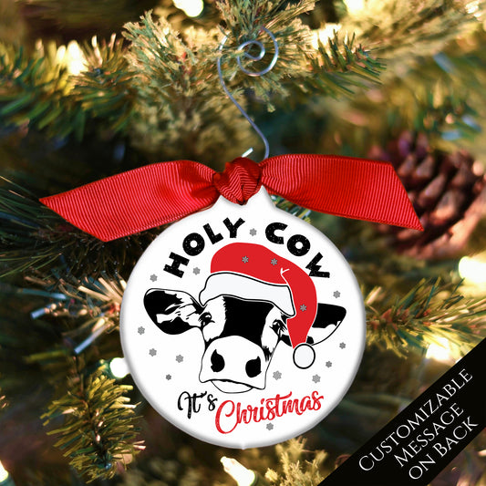 Cow Ornament Personalized - Christmas Gift, Farm, Animal, Black, Custom