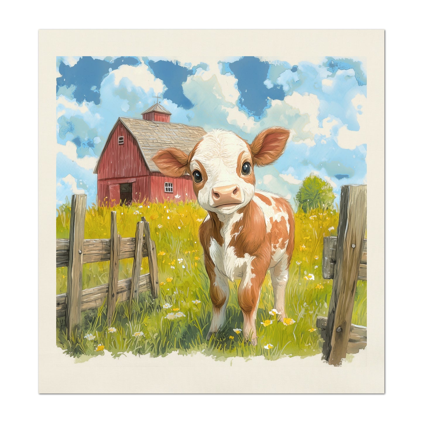 Farm Animal Fabric - Cow, Baby Fabric Panels, Cotton, Nursery Décor, Quilt Block, Wall Art, Infant, Quilting, Sewing