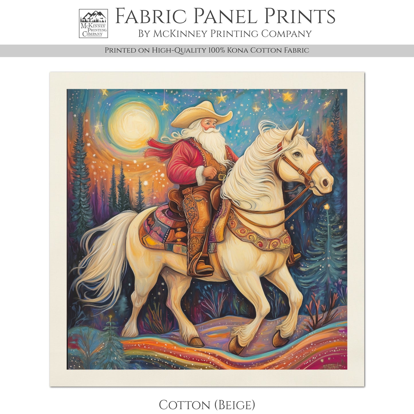 Christmas Fabric Panels, Horse Fabric, Cowboy, Santa, Western, Country, Cotton, Large Print, Block Print, Quilting, Quilt, Sewing