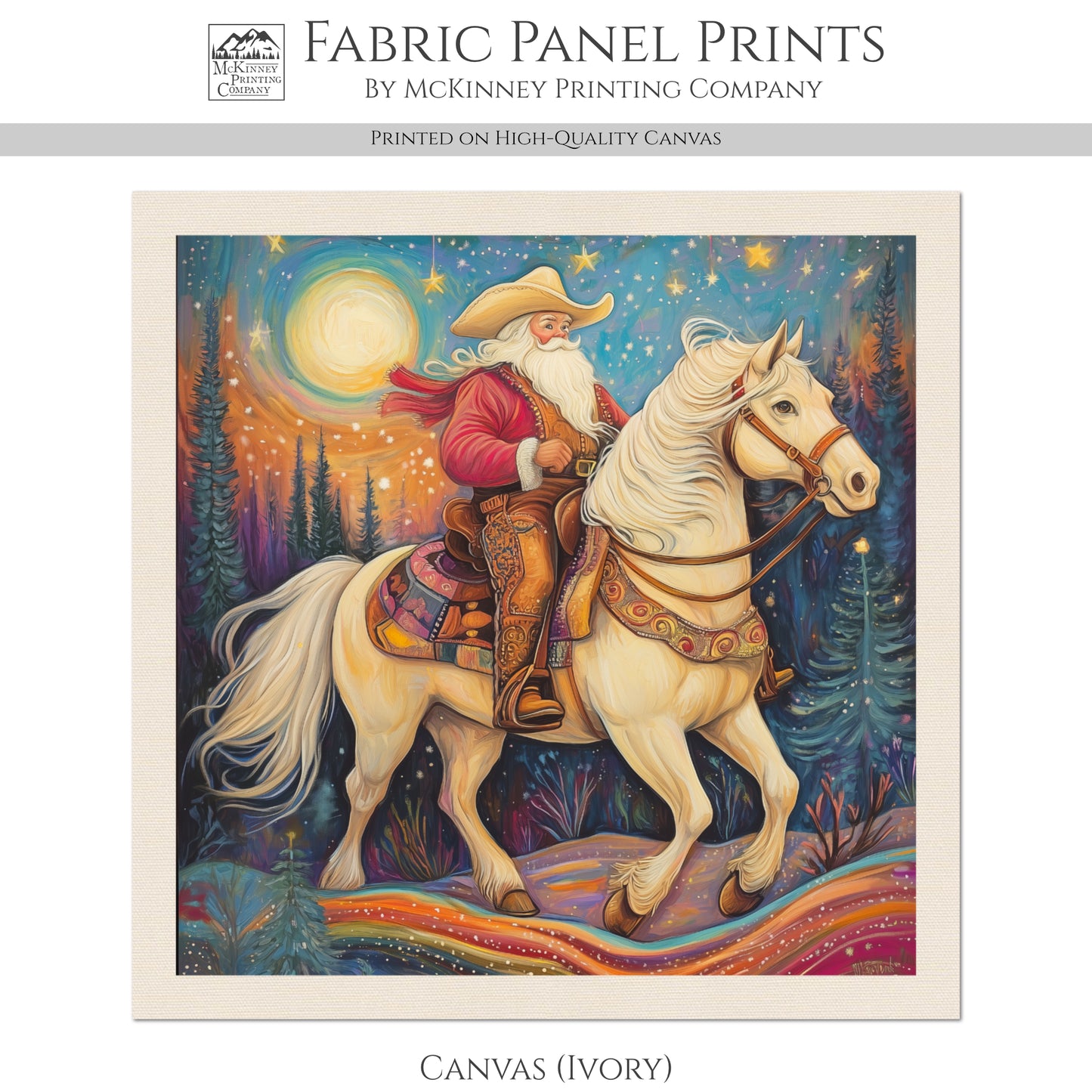 Christmas Fabric Panels, Horse Fabric, Cowboy, Santa, Western, Country, Cotton, Large Print, Block Print, Quilting, Quilt, Sewing
