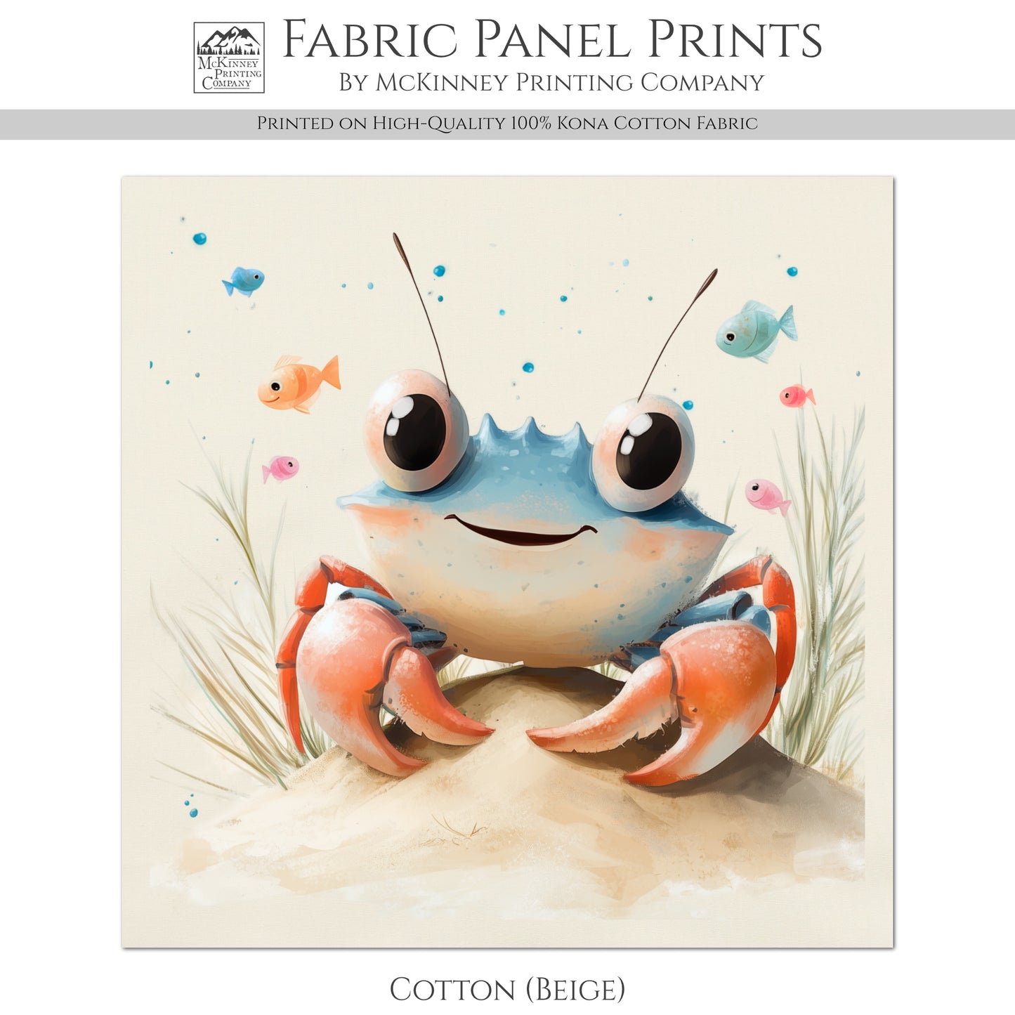 Crab Fabric - Baby Fabric Panels, Sea, Ocean, Boy, Blanket, Nursery Décor, Quilt Block, Cotton, Quilting (Copy)