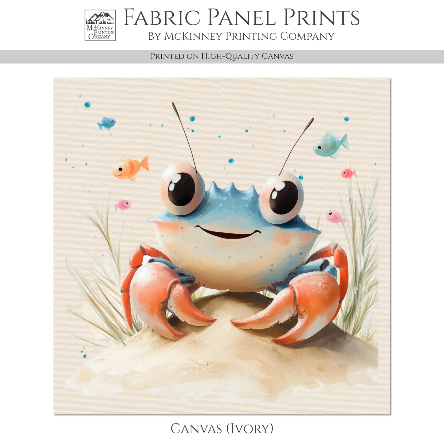 Crab Fabric - Baby Fabric Panels, Sea, Ocean, Boy, Blanket, Nursery Décor, Quilt Block, Cotton, Quilting (Copy)