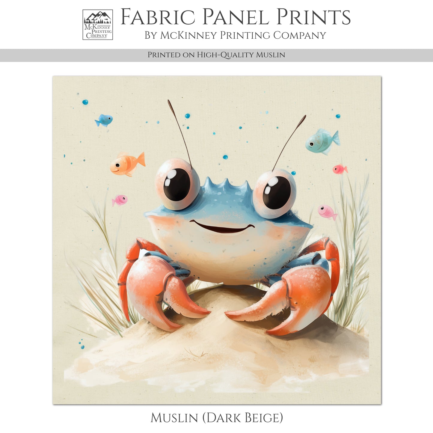 Crab Fabric - Baby Fabric Panels, Sea, Ocean, Boy, Blanket, Nursery Décor, Quilt Block, Cotton, Quilting (Copy)