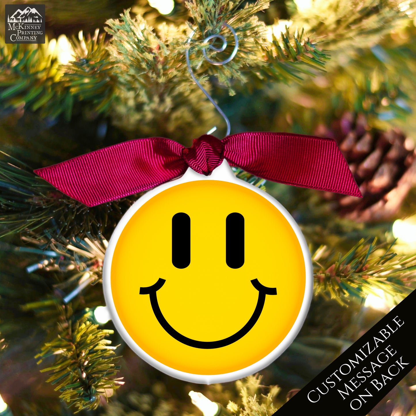 Emoji Christmas - Ornament, Smiley Face, Yellow, Funny, Cute