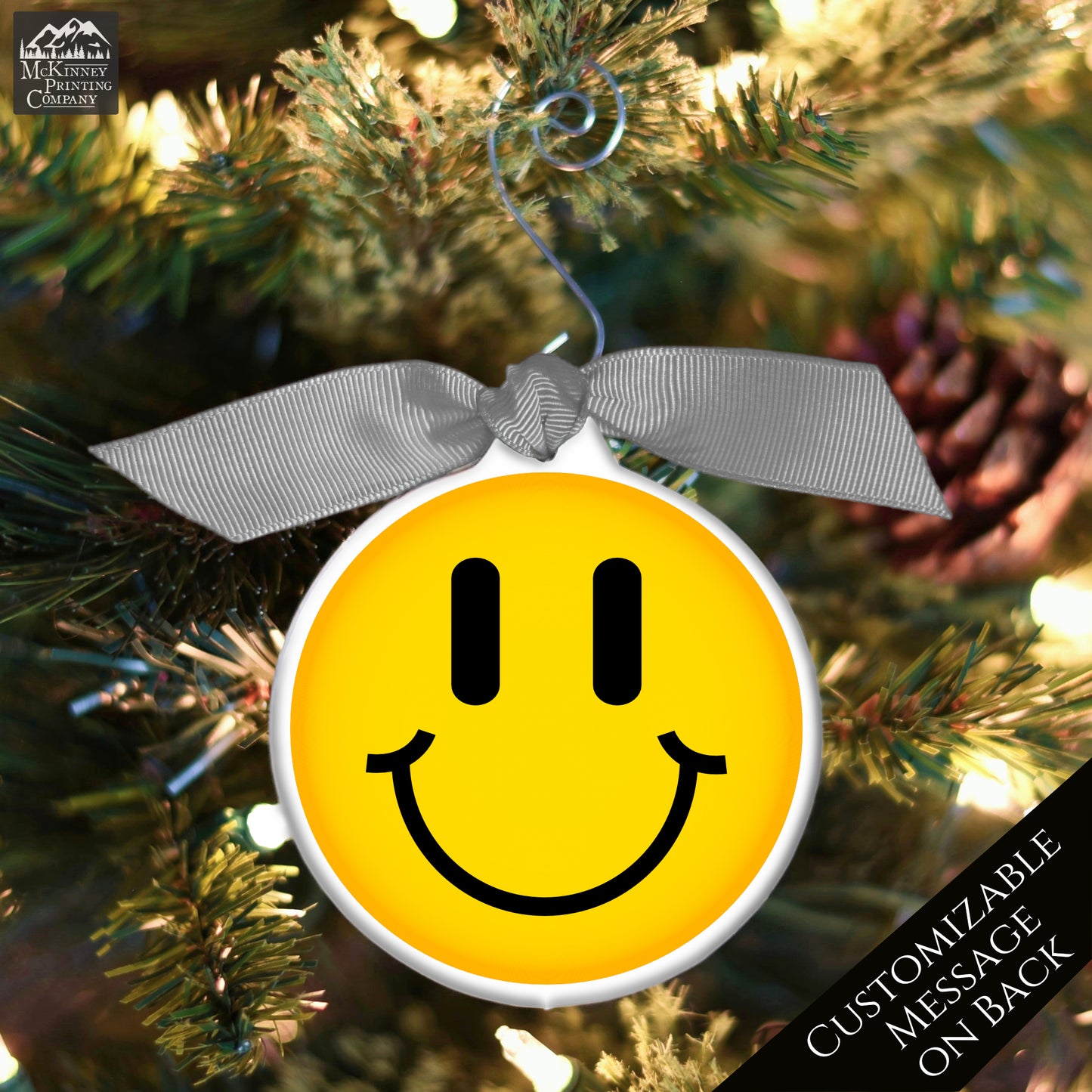 Emoji Christmas - Ornament, Smiley Face, Yellow, Funny, Cute