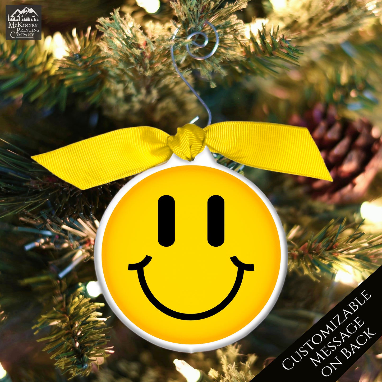 Emoji Christmas - Ornament, Smiley Face, Yellow, Funny, Cute