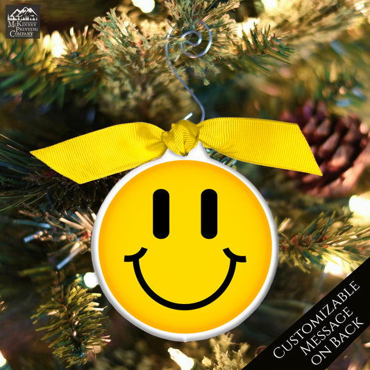 Emoji Christmas - Ornament, Smiley Face, Yellow, Funny, Cute