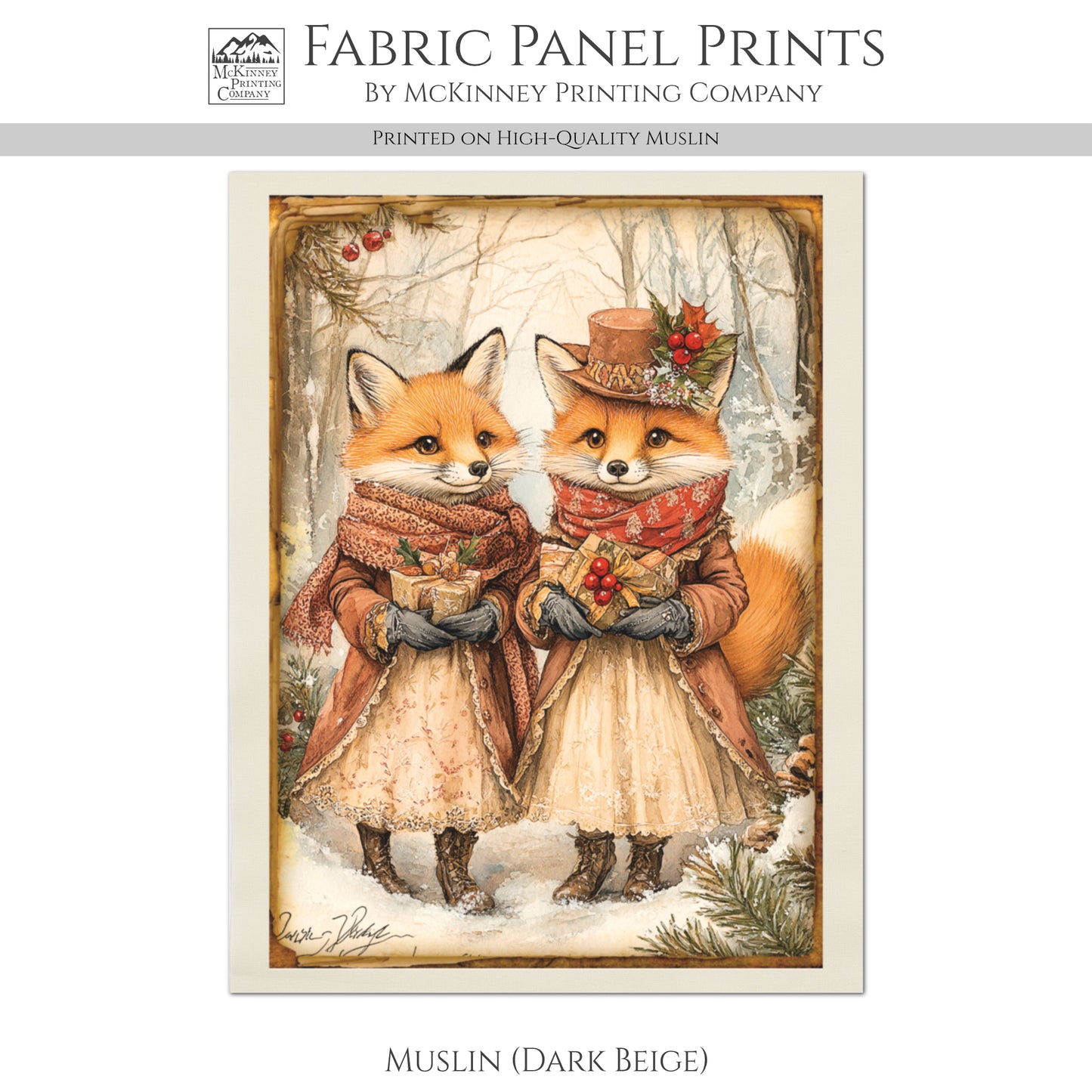 Fox Fabric - Christmas Fabric Panel, Wolf Fabric, Décor, Quilt Block, Cute, Cotton, Quilting, Woodland, Wall Art, Canvas