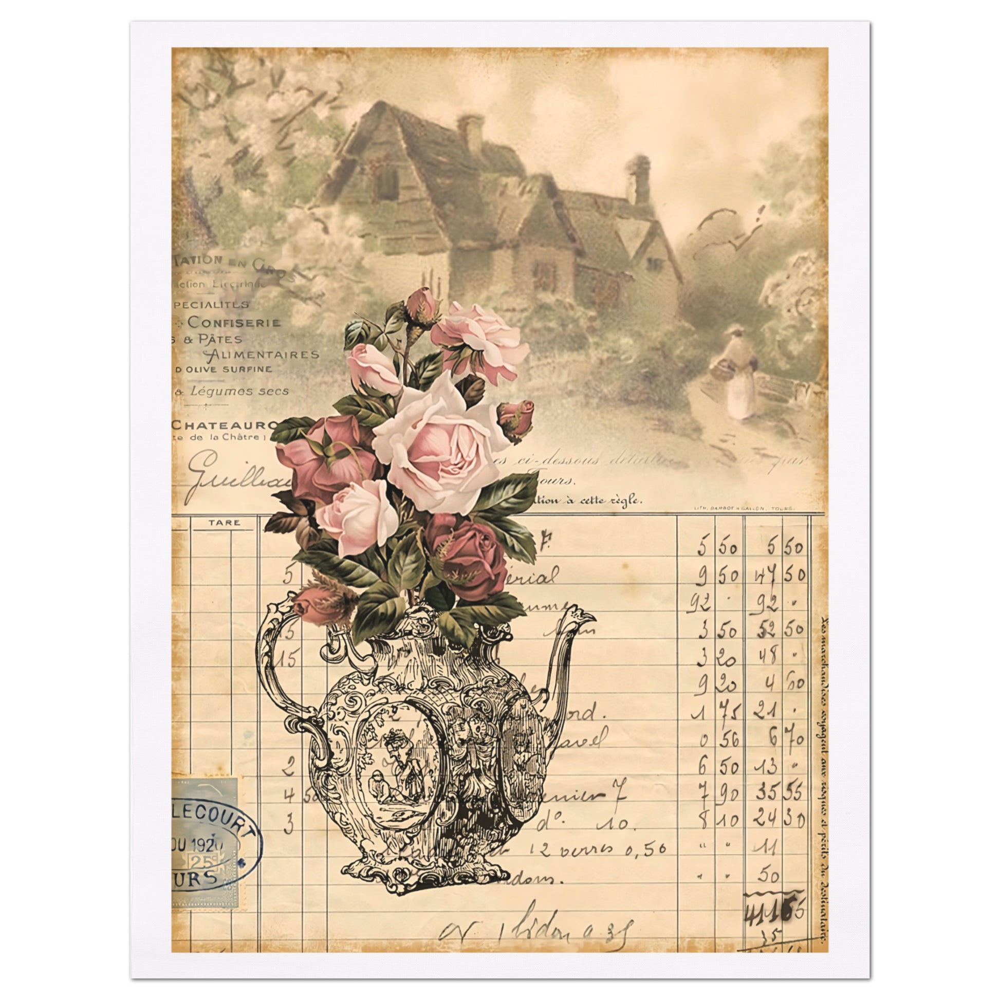 Pink Rose, French Country Fabric - Shabby Chic Decor, Quilt Block