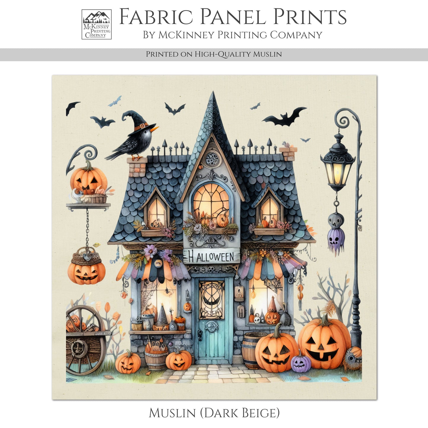 Halloween Fabric - Fall Fabric Panel, Pumpkin, Decor, Bat, Watercolor, Cotton, Canvas, Quilt Block, Wall Art