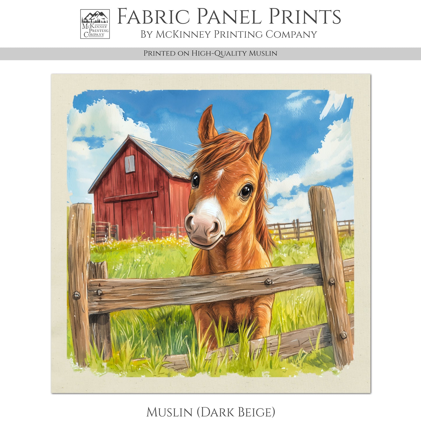 Farm Animal Fabric - Horse Fabric, Baby Fabric Panels, Cotton, Nursery Décor, Infant, Quilt Block, Wall Art, Quilting, Sewing