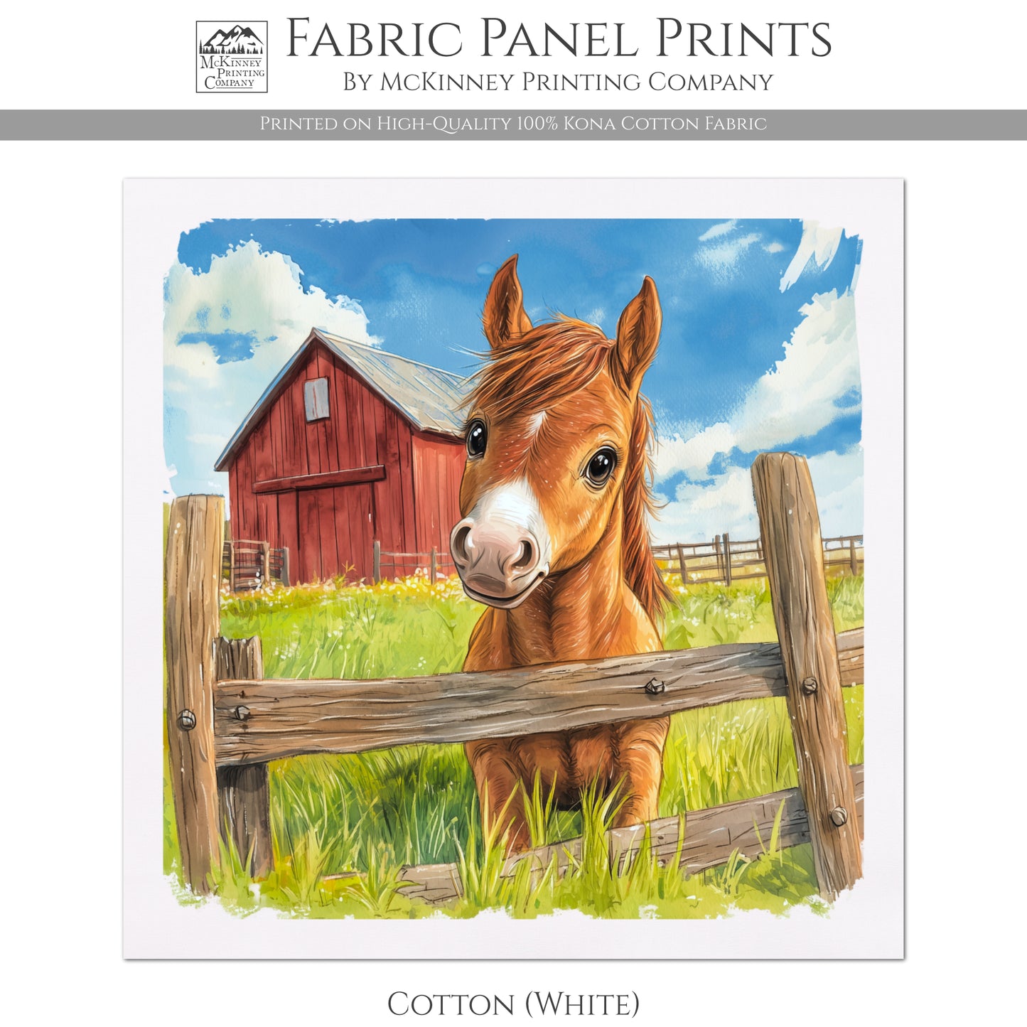 Farm Animal Fabric - Horse Fabric, Baby Fabric Panels, Cotton, Nursery Décor, Infant, Quilt Block, Wall Art, Quilting, Sewing