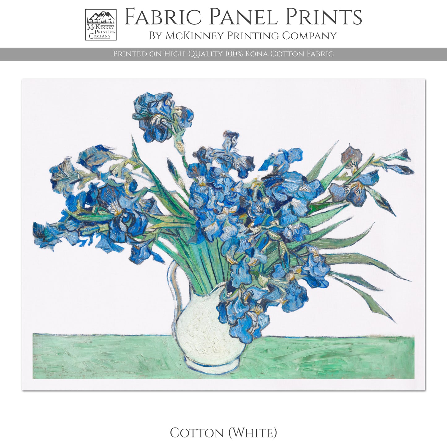 Van Gogh Fabric - Irises, Large Print Fabric, Cotton, Muslin, Canvas, Quilt, Wall Art, Painting