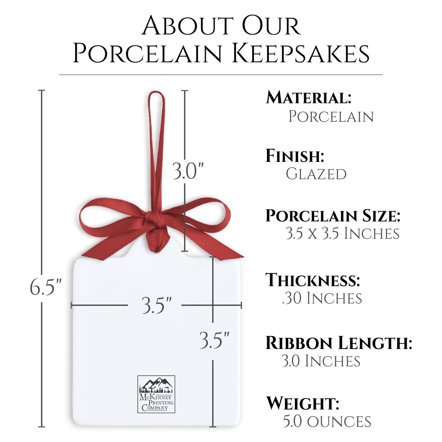 Porcelain Keepsakes, 3.5 inch x 3.5 inch, Ornament, Year Round, Home Decor, Personalized Gift, Custom