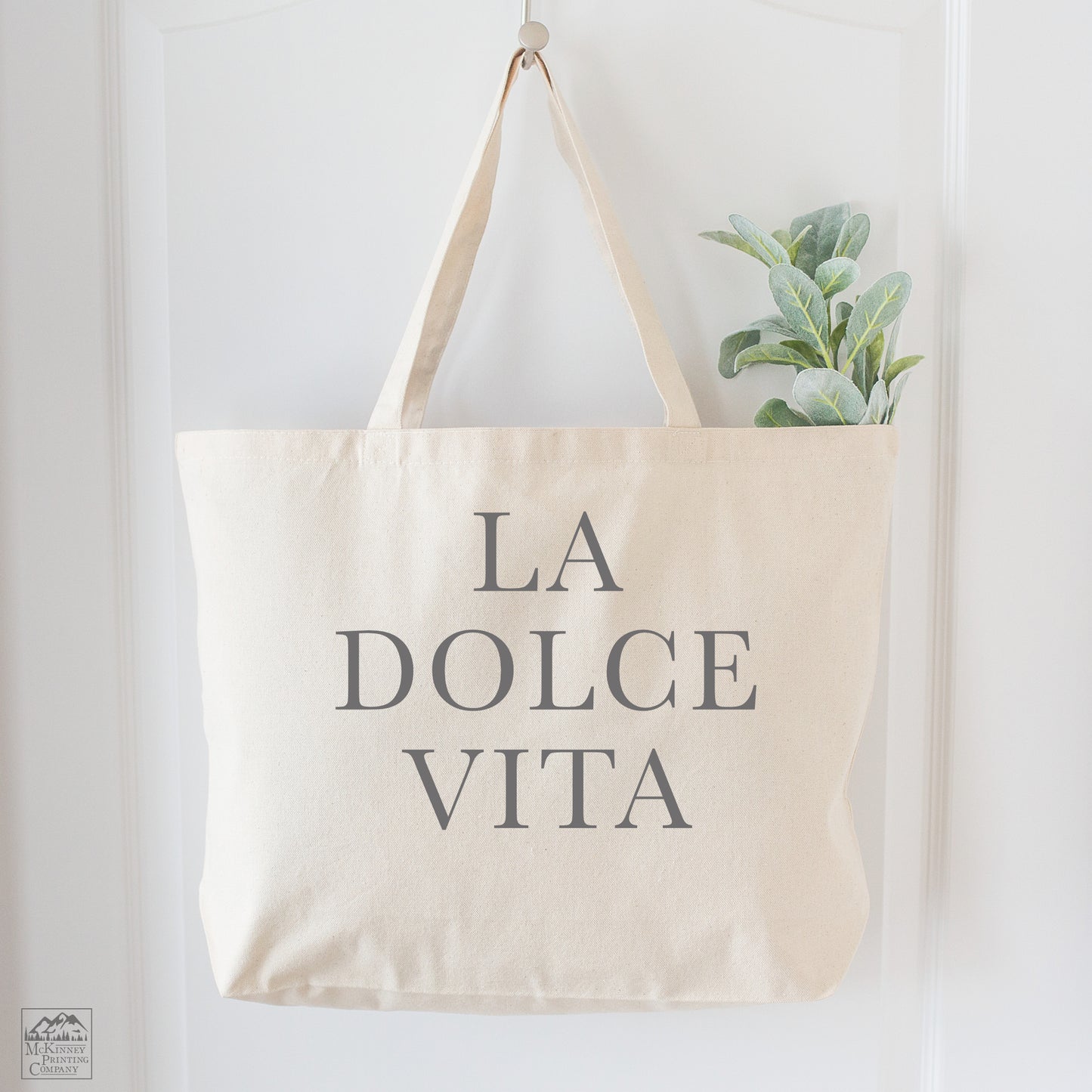 La Dolce Vita - Large Canvas Tote Bag, Italian Sayings, The Sweet Life, Canvas Tote Bag with Zipper, Aesthetic Tote Bag