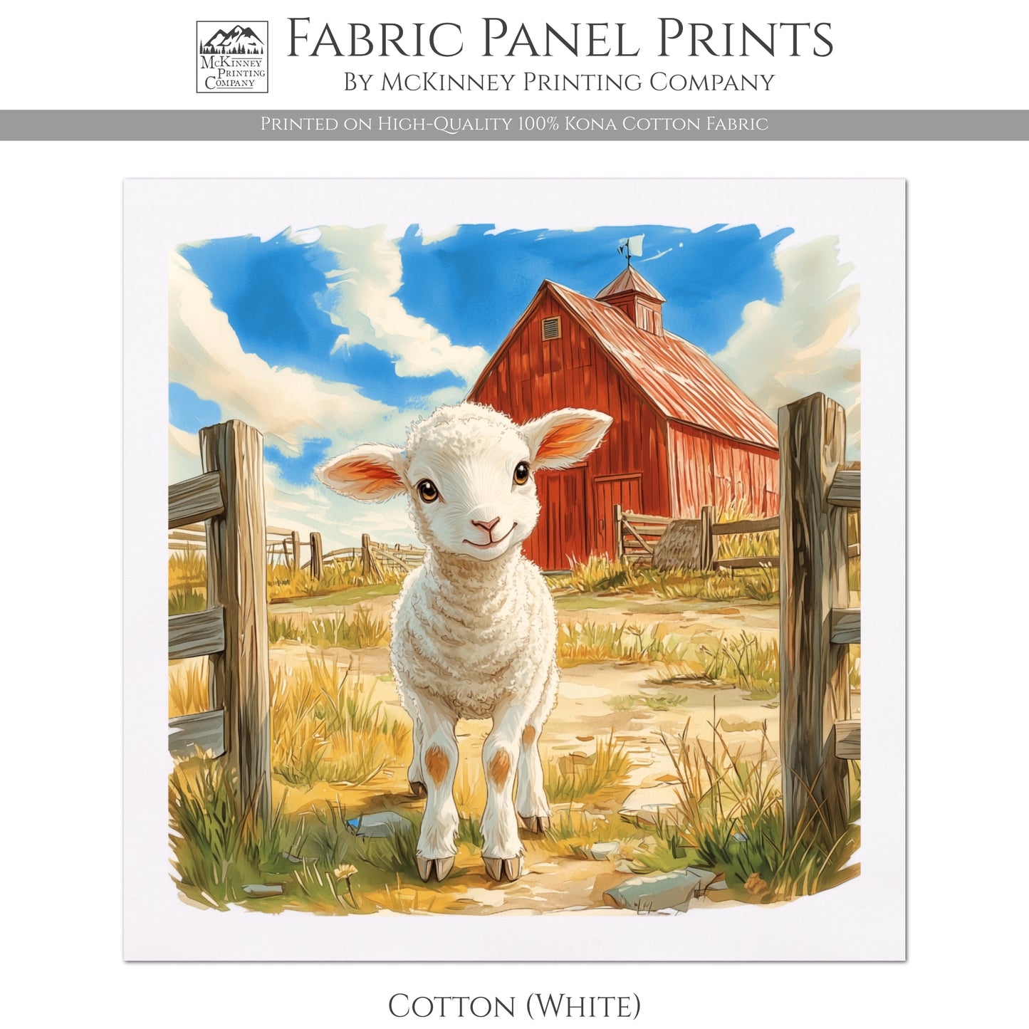 Farm Animal Fabric - Sheep Fabric, Lamb, Baby Fabric Panels, Cotton, Nursery Décor, Infant, Quilt Block, Wall Art, Quilting, Sewing