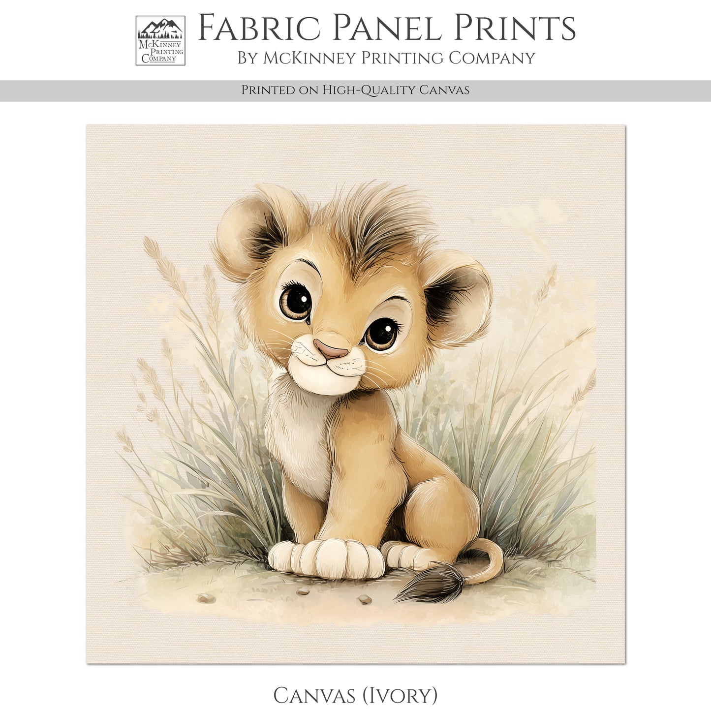 Lion Fabric - Baby Fabric Panels, Canvas, Jungle, Animal, Nursery Décor, Quilt Block, Wall Art, Cotton, Quilting