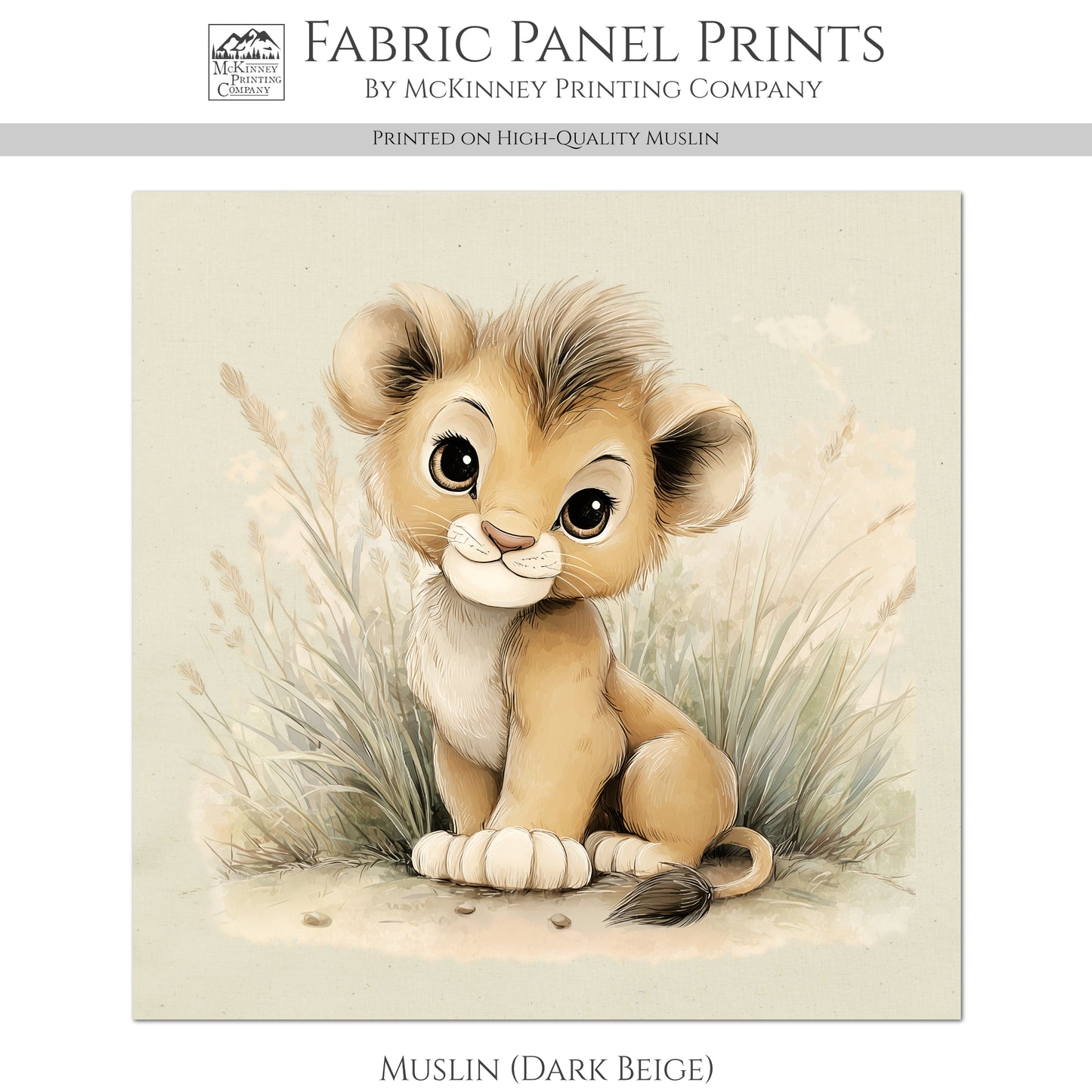 Lion Fabric - Baby Fabric Panels, Canvas, Jungle, Animal, Nursery Décor, Quilt Block, Wall Art, Cotton, Quilting
