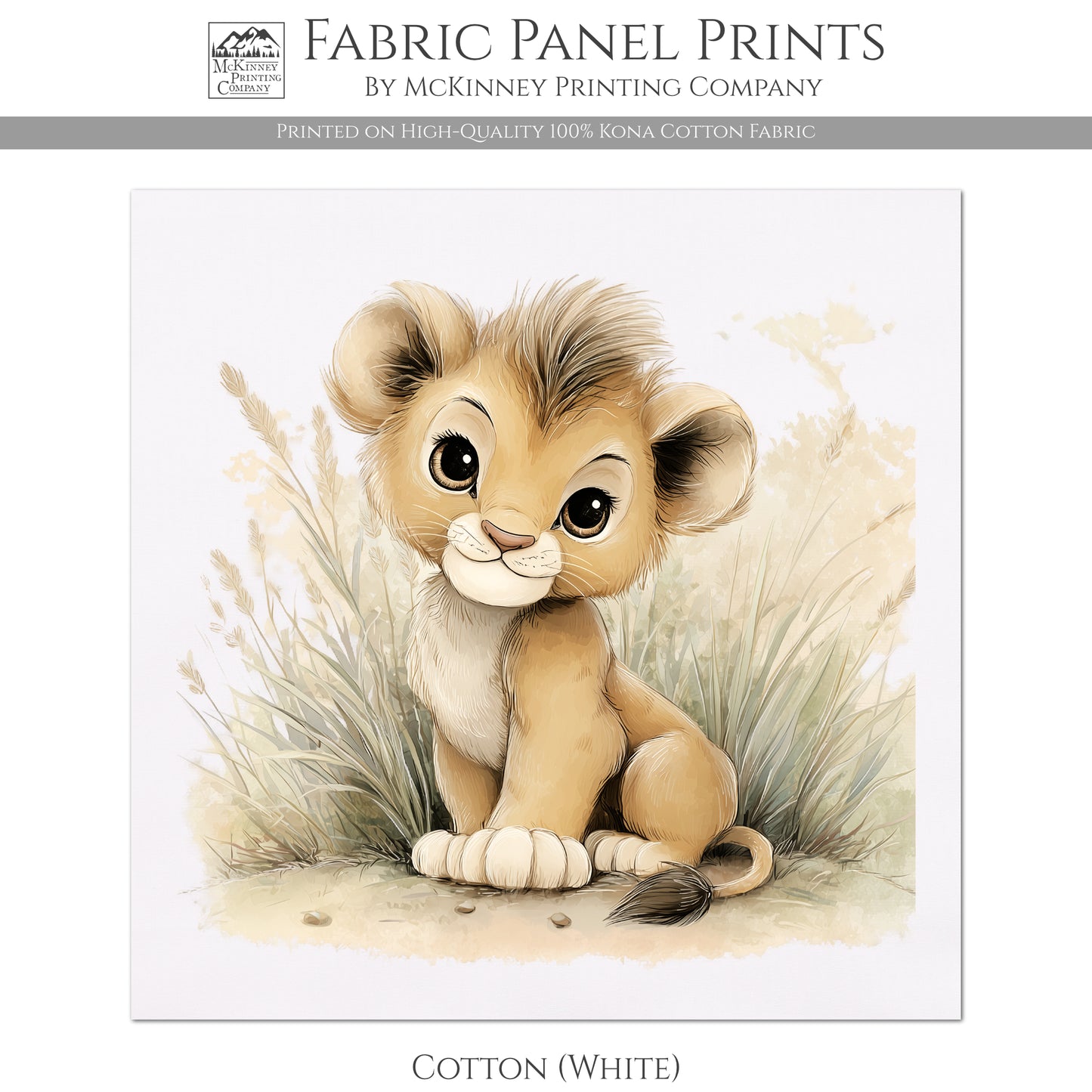 Lion Fabric - Baby Fabric Panels, Canvas, Jungle, Animal, Nursery Décor, Quilt Block, Wall Art, Cotton, Quilting