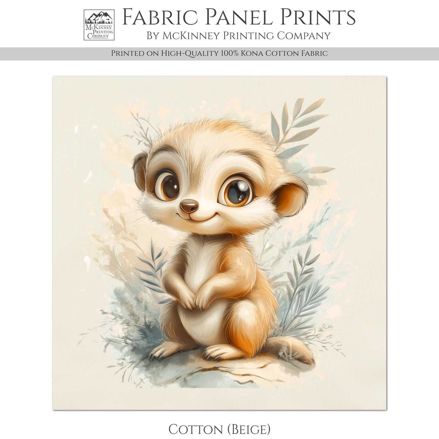 Meerkat - Baby Fabric Panels, Canvas, Jungle, Animal, Nursery Décor, Quilt Block, Wall Art, Cotton, Quilting
