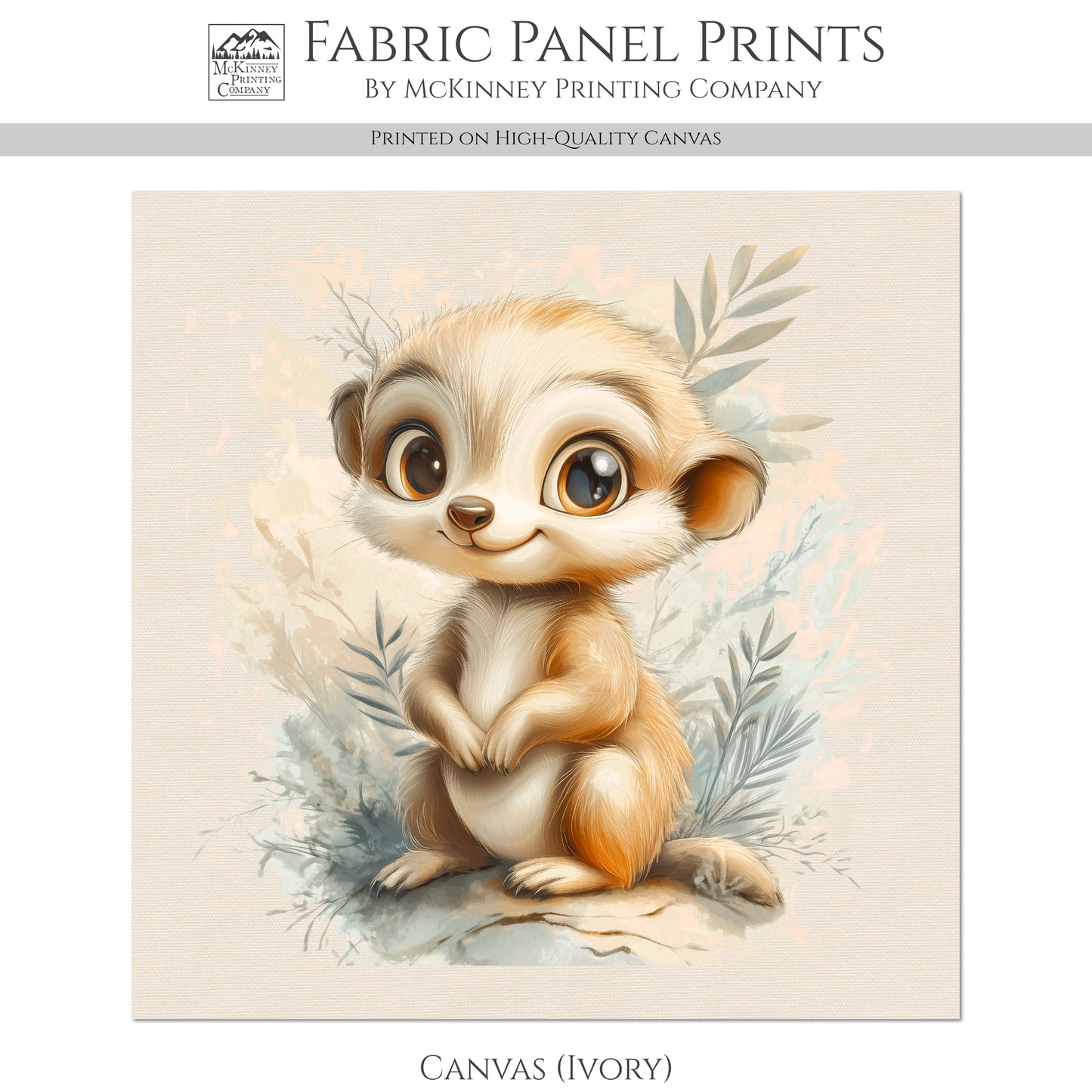 Meerkat - Baby Fabric Panels, Canvas, Jungle, Animal, Nursery Décor, Quilt Block, Wall Art, Cotton, Quilting
