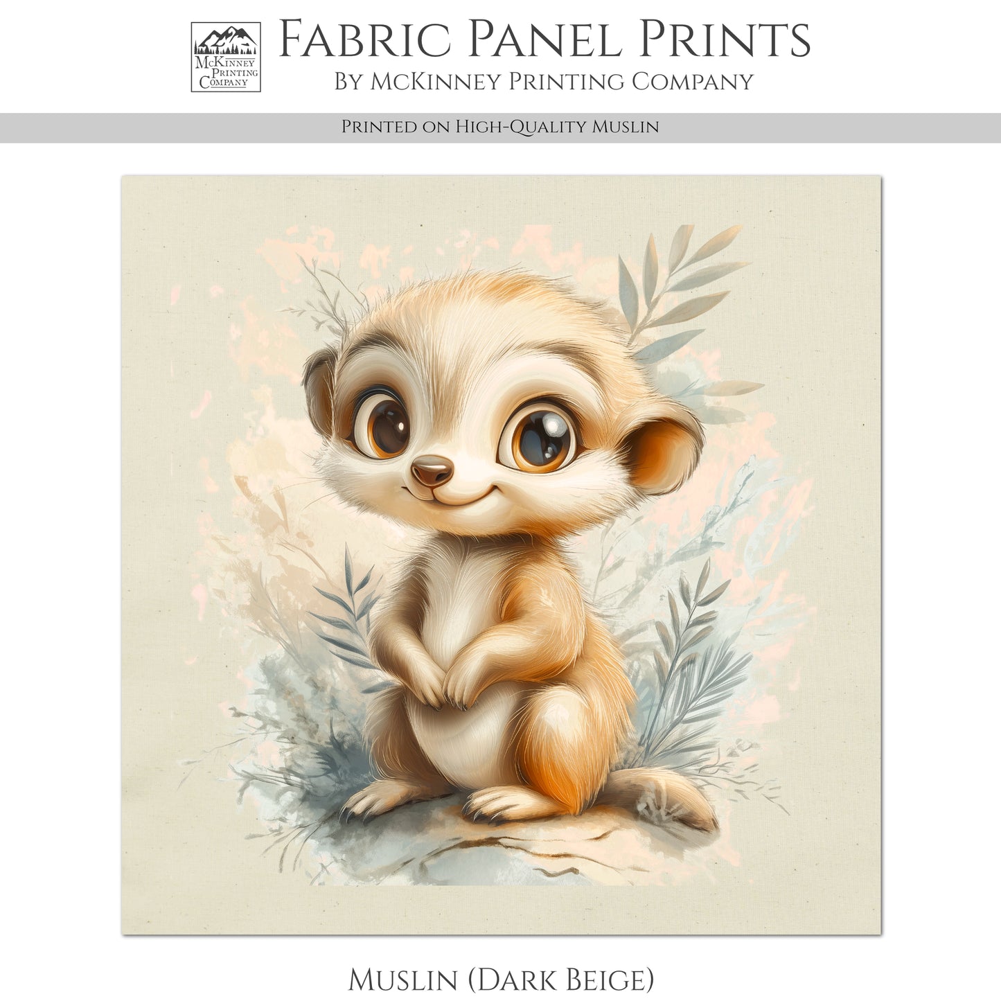 Meerkat - Baby Fabric Panels, Canvas, Jungle, Animal, Nursery Décor, Quilt Block, Wall Art, Cotton, Quilting
