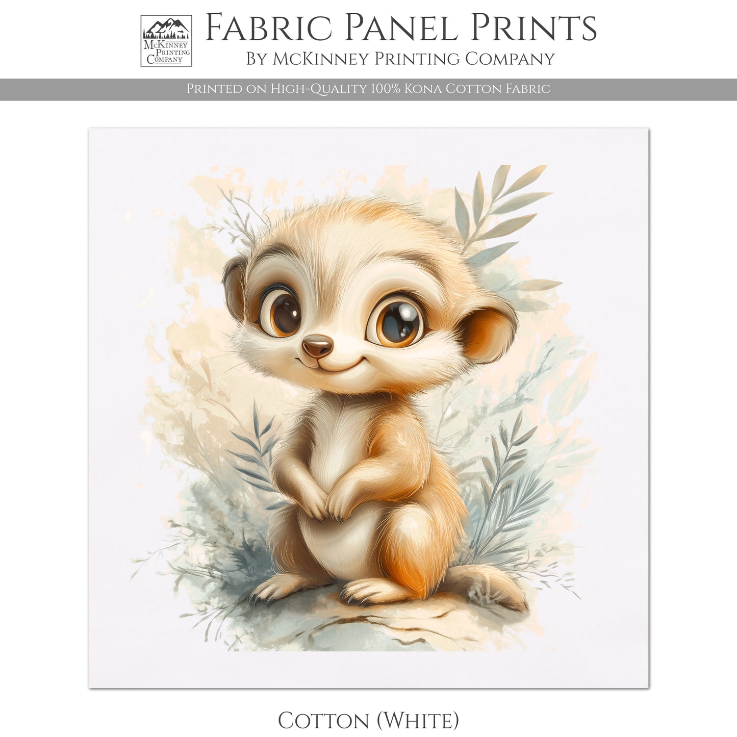 Meerkat - Baby Fabric Panels, Canvas, Jungle, Animal, Nursery Décor, Quilt Block, Wall Art, Cotton, Quilting