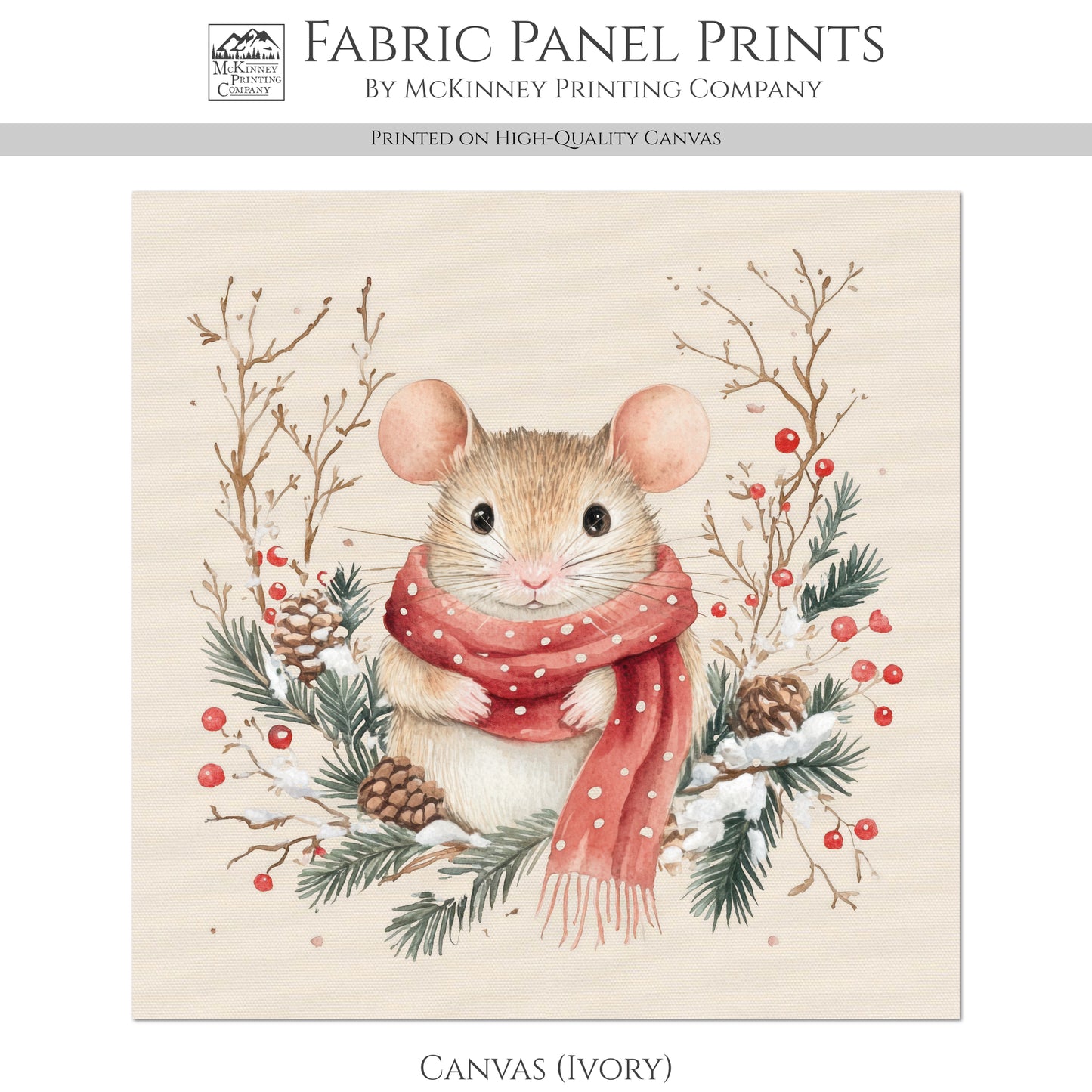 Christmas Mouse - Christmas Fabric Panels, Cotton, Baby Fabric Panels, Animal, Decor, Wall Art, Large Print, Block Print, Cotton, Quilting, Quilt