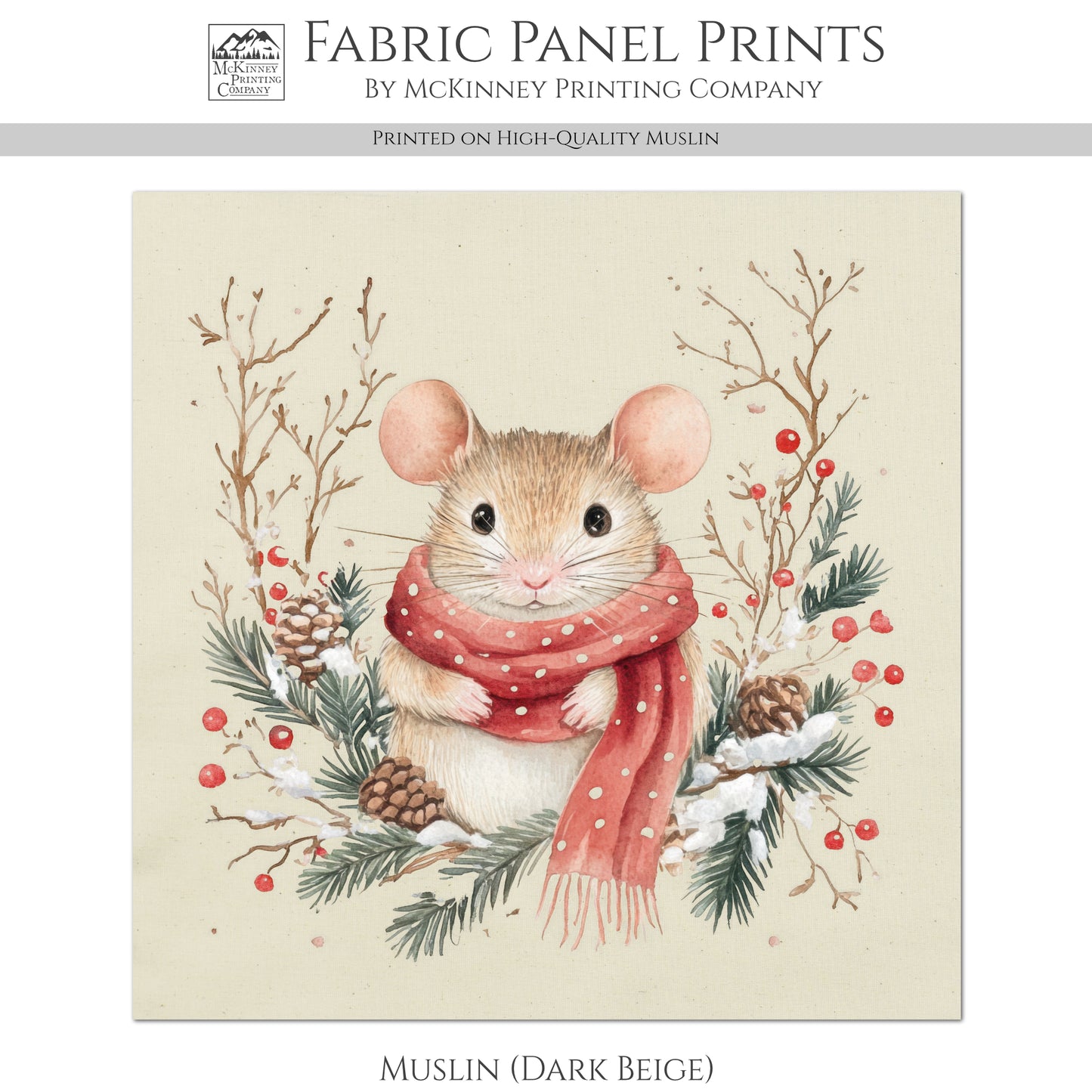 Christmas Mouse - Christmas Fabric Panels, Cotton, Baby Fabric Panels, Animal, Decor, Wall Art, Large Print, Block Print, Cotton, Quilting, Quilt
