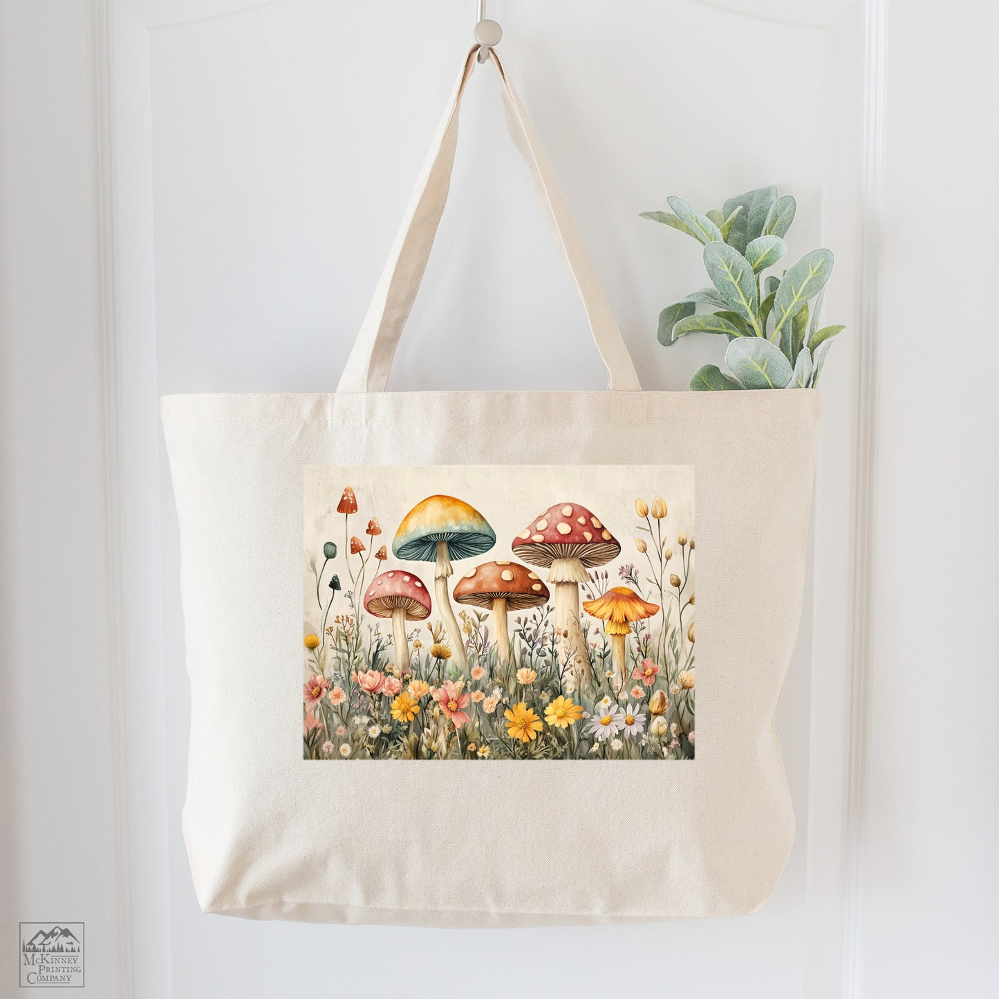 Mushroom Tote - Cottagecore , Aesthetic Tote Bag, Mushroom Bag, Large Canvas Tote Bag, Canvas Tote Bag with Zipper, Gift, Cute, Fabric Shoulder Bag