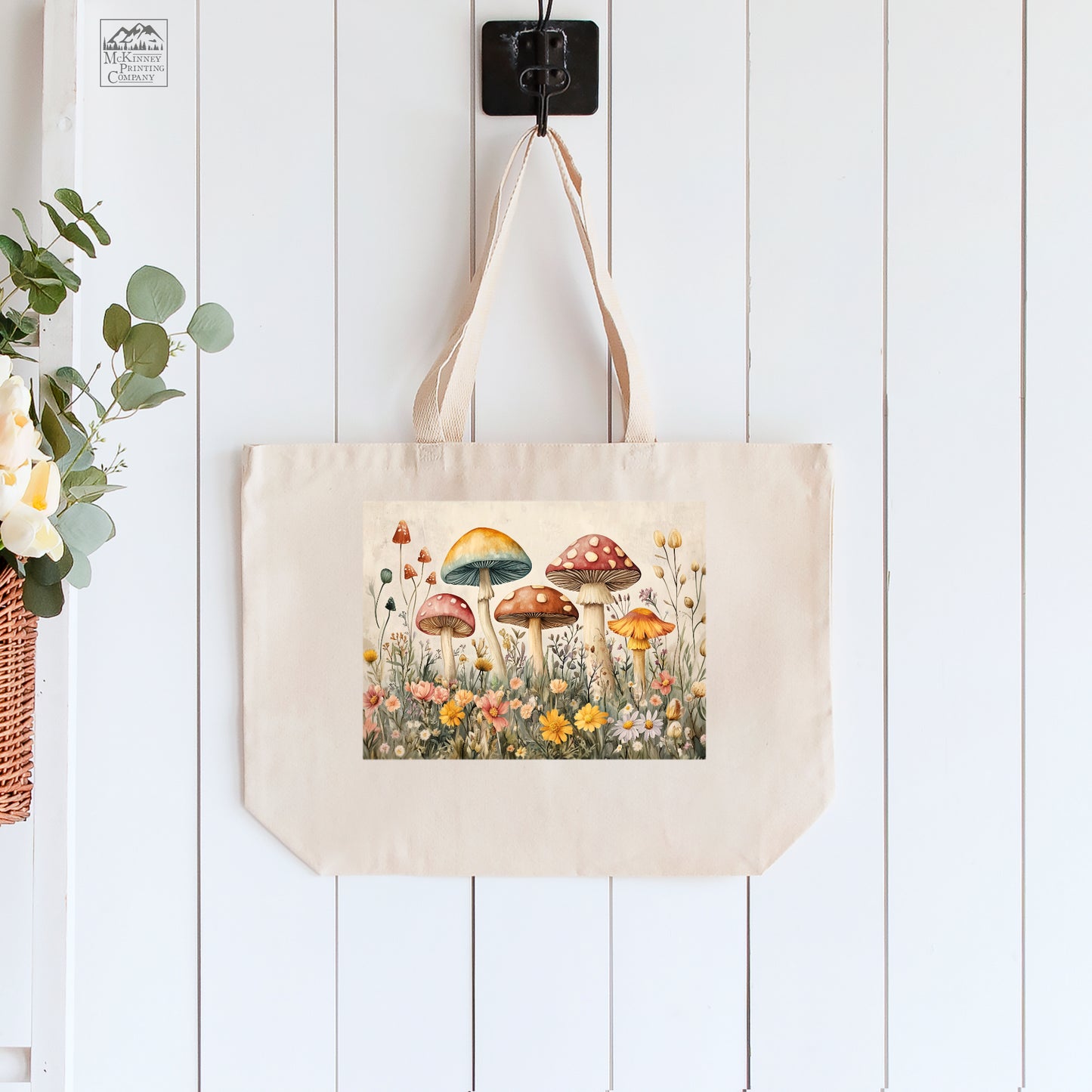 Mushroom Tote - Cottagecore , Aesthetic Tote Bag, Mushroom Bag, Large Canvas Tote Bag, Canvas Tote Bag with Zipper, Gift, Cute, Fabric Shoulder Bag