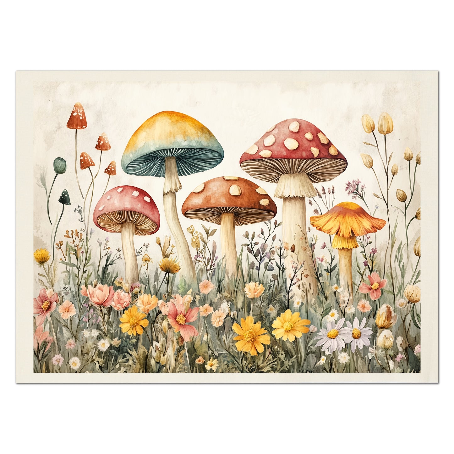 Mushroom Fabric - Floral, Spring, Craft, Tapestry, Large Print Fabric, Block Print Fabric, Cotton, Quilting, Wall Art, Forest, Canvas