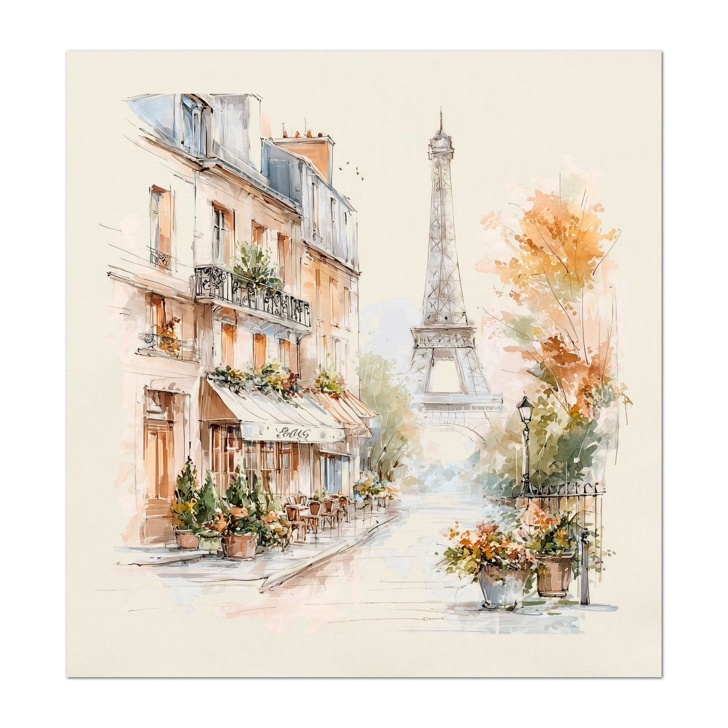 Shabby Chic Fabric - Paris Watercolor, Eiffel Tower, French Country Fabric, Quilt Block, Wall Art, Cotton, Quilting