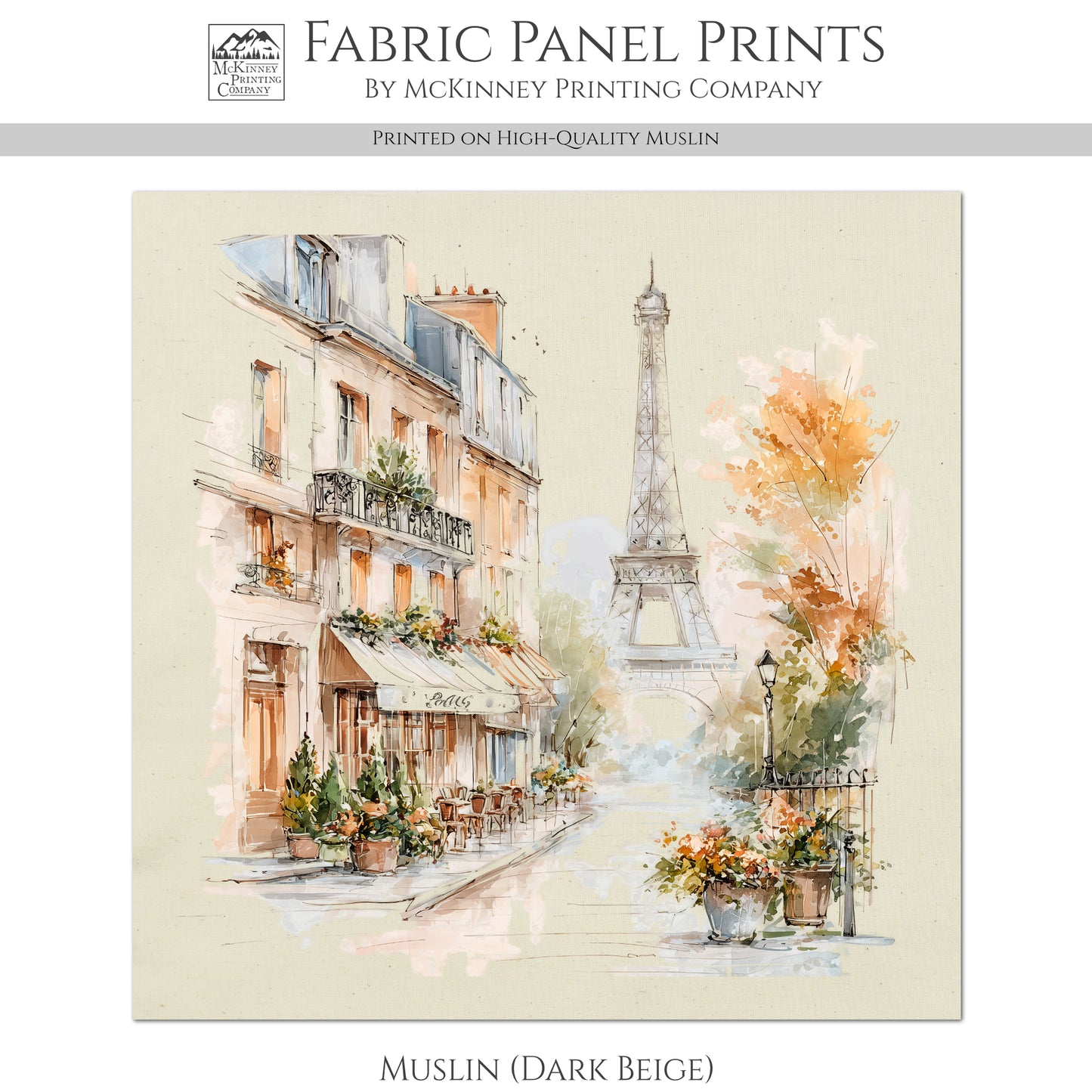 Shabby Chic Fabric - Paris Watercolor, Eiffel Tower, French Country Fabric, Quilt Block, Wall Art, Cotton, Quilting