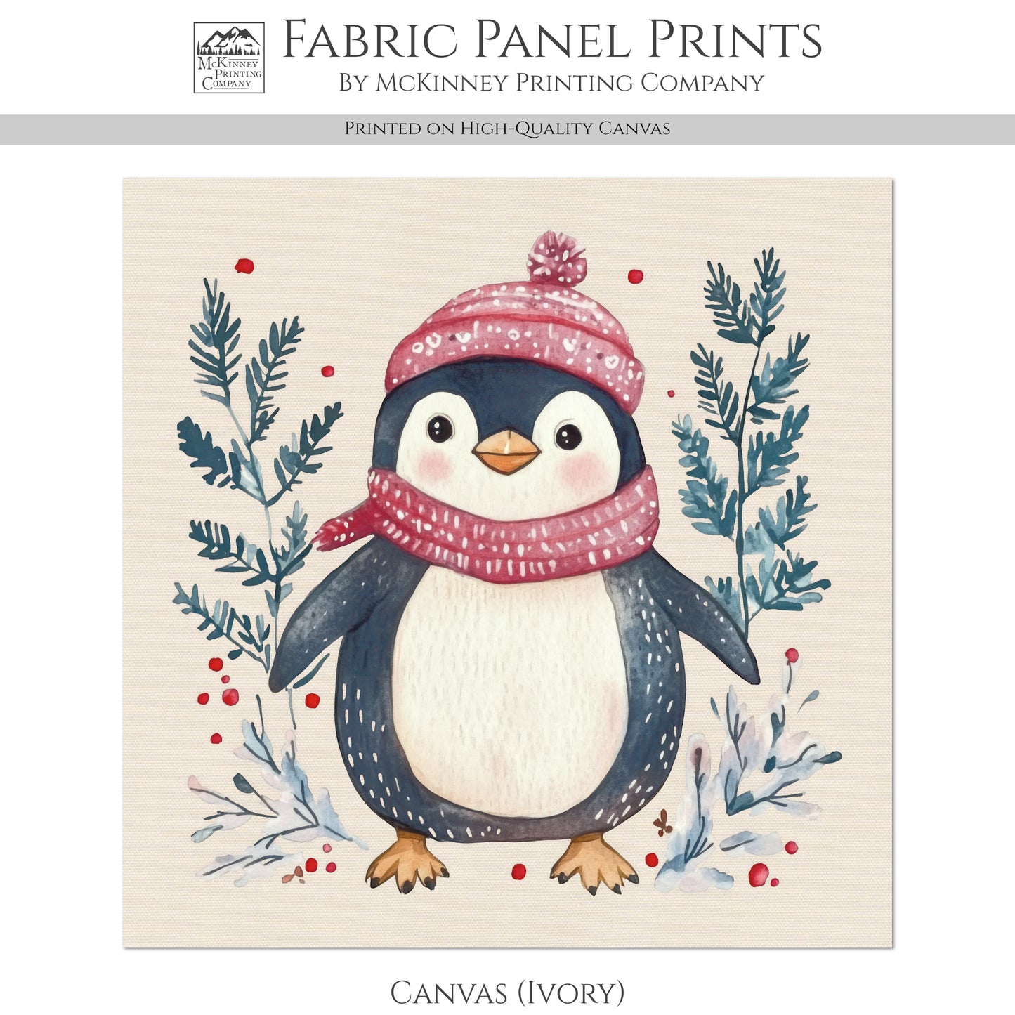 Penguin Fabric - Christmas Fabric Panel, Cotton, Baby Fabric, Animal, Decor, Wall Art, Large Print, Block Print, Cotton, Quilting, Quilt, Sewing