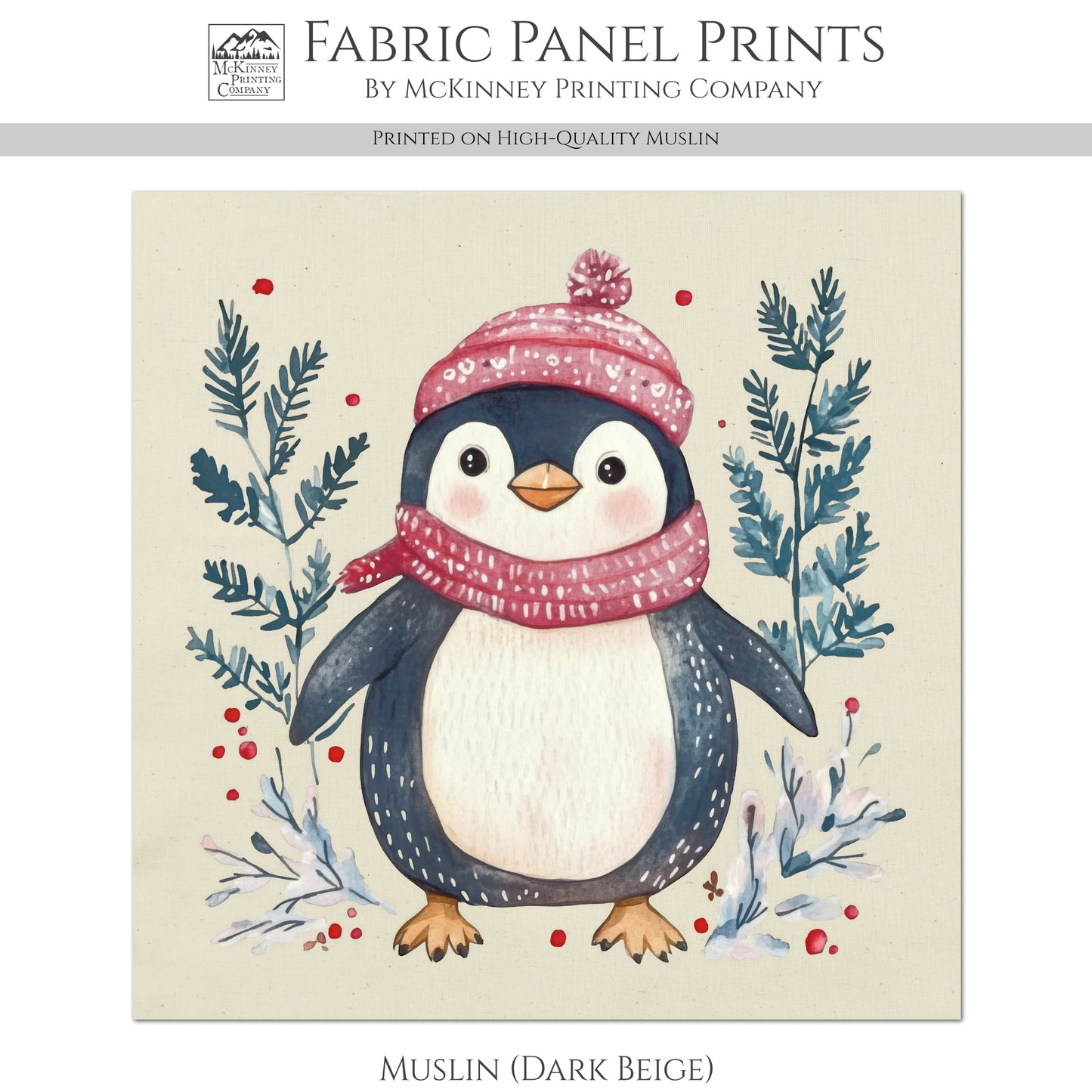 Penguin Fabric - Christmas Fabric Panel, Cotton, Baby Fabric, Animal, Decor, Wall Art, Large Print, Block Print, Cotton, Quilting, Quilt, Sewing
