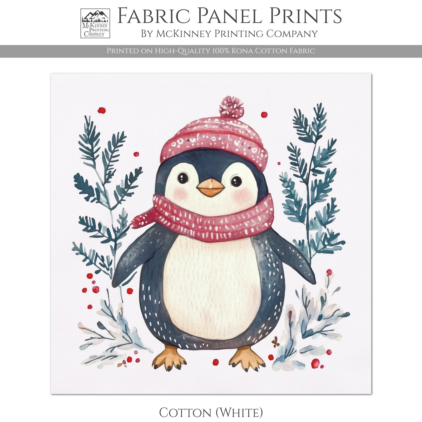Penguin Fabric - Christmas Fabric Panel, Cotton, Baby Fabric, Animal, Decor, Wall Art, Large Print, Block Print, Cotton, Quilting, Quilt, Sewing