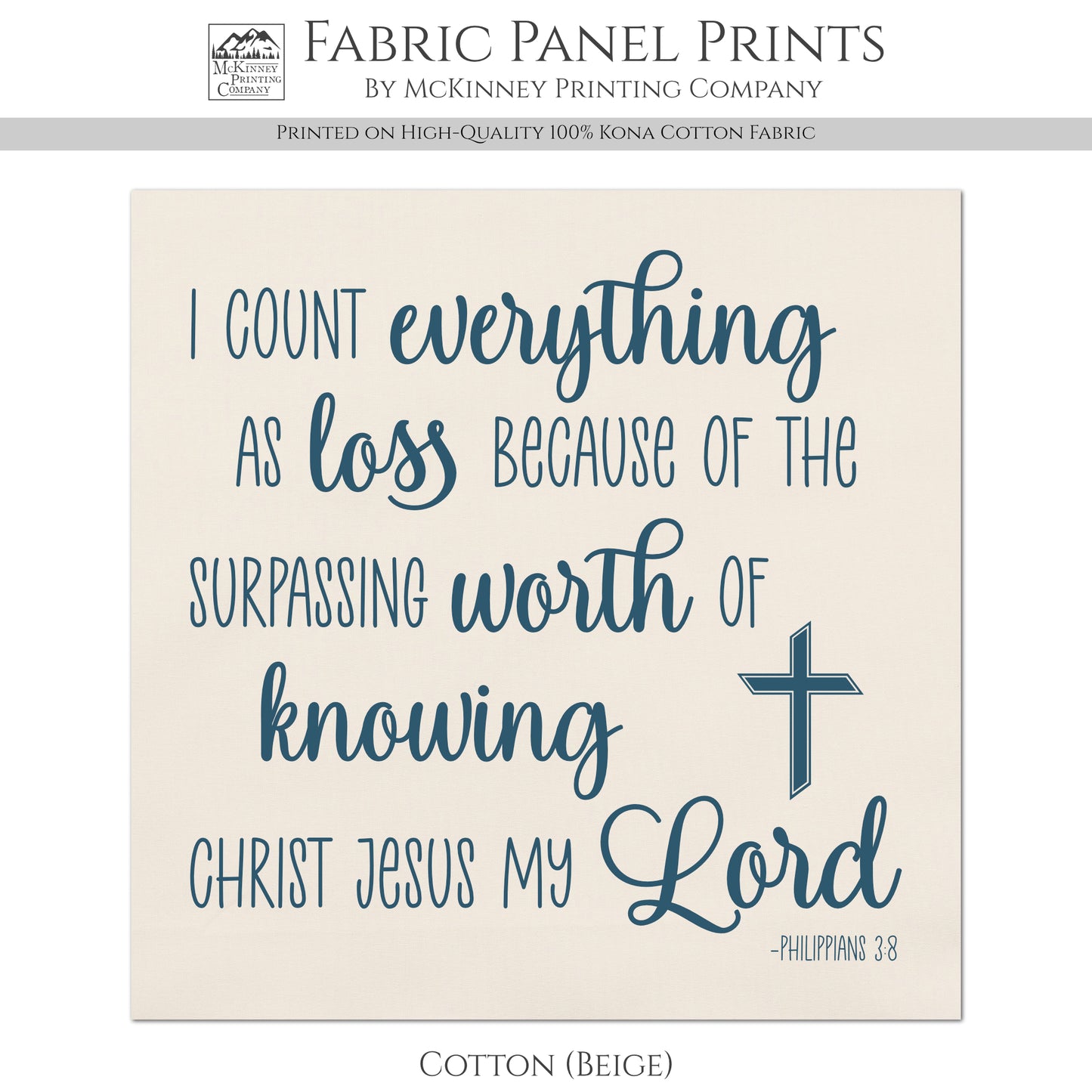 Christian Fabric - Philippians 3:8, Kona Cotton Fabric, Bible Verse, Quilt Block, Quilting, Large Print Fabric