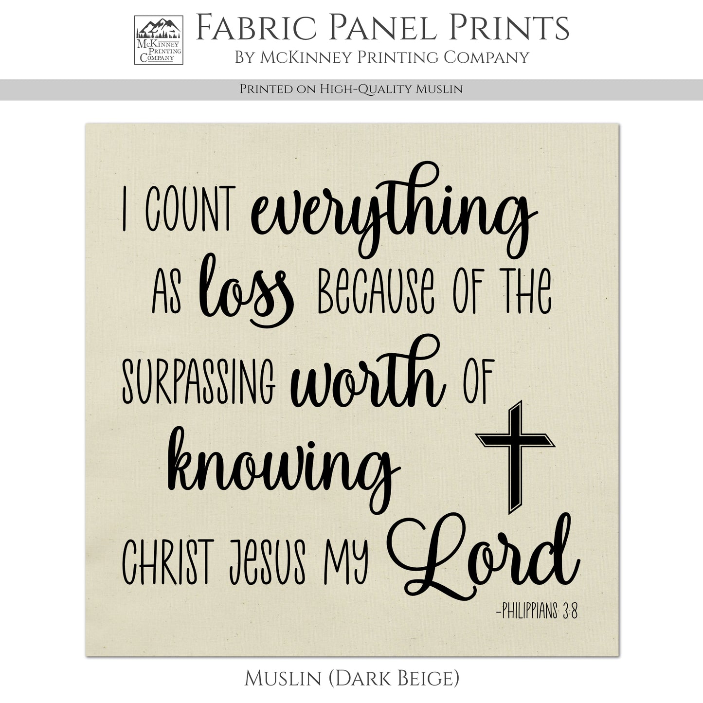 Christian Fabric - Philippians 3:8, Kona Cotton Fabric, Bible Verse, Quilt Block, Quilting, Large Print Fabric