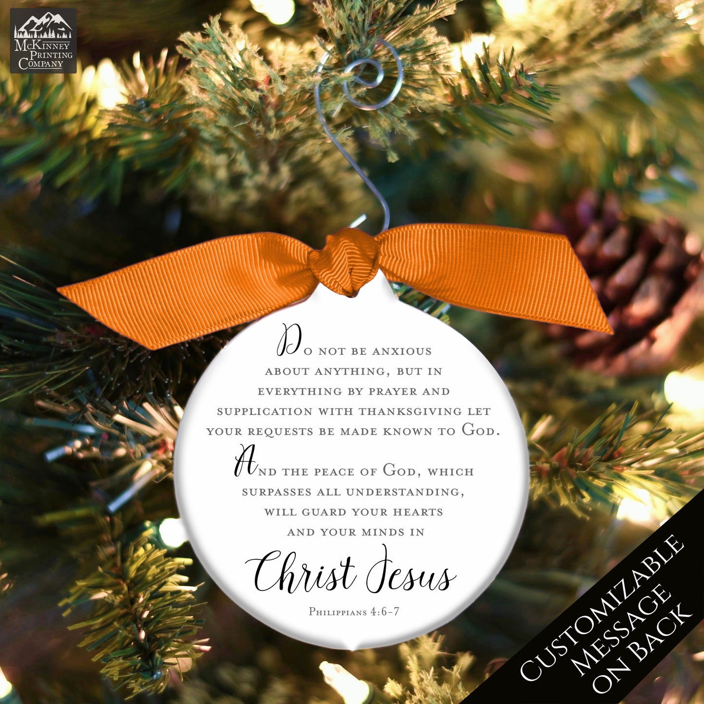 Philippians 4 6 7 - Christmas Ornament, Peace of God, Bible Verse