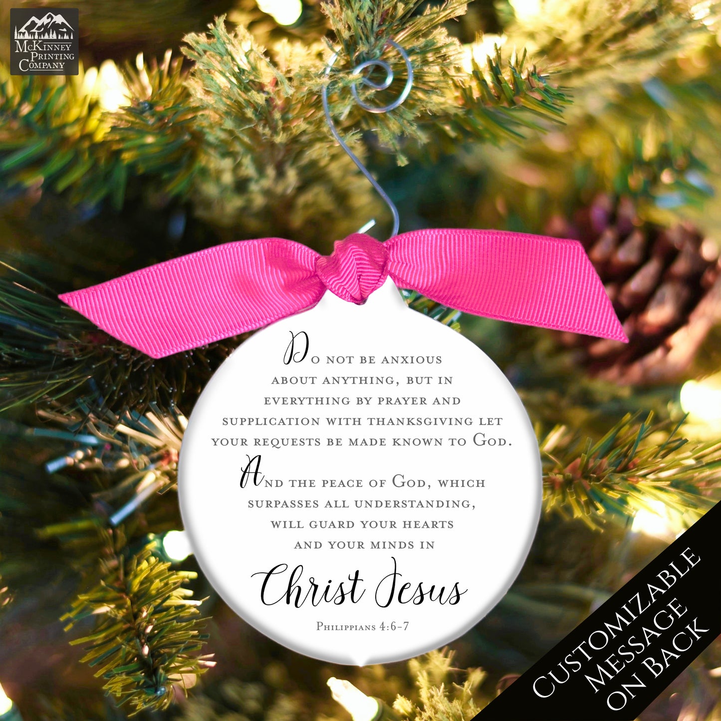 Philippians 4 6 7 - Christmas Ornament, Peace of God, Bible Verse