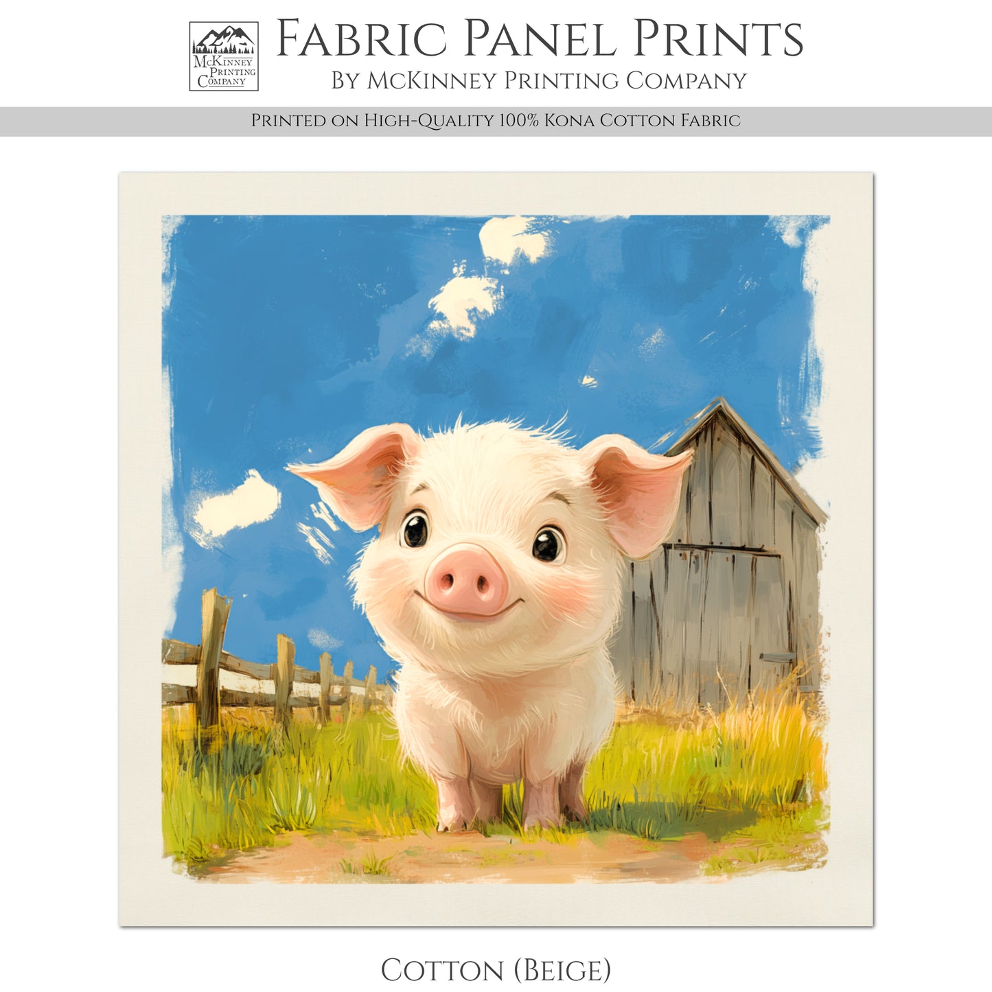 Farm Animal Fabric - Pig Fabric, Baby Fabric Panels, Cotton, Nursery Décor, Infant, Quilt Block, Wall Art, Quilting, Sewing