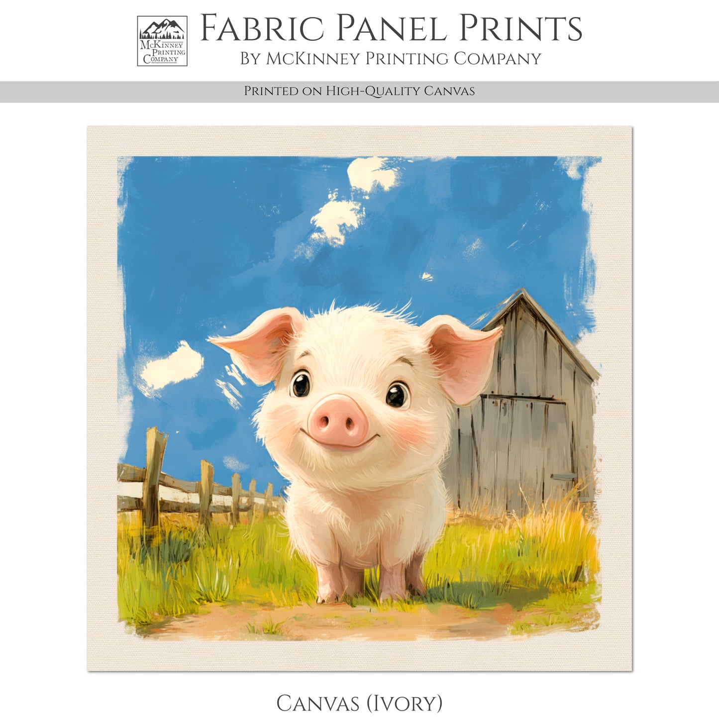 Farm Animal Fabric - Pig Fabric, Baby Fabric Panels, Cotton, Nursery Décor, Infant, Quilt Block, Wall Art, Quilting, Sewing