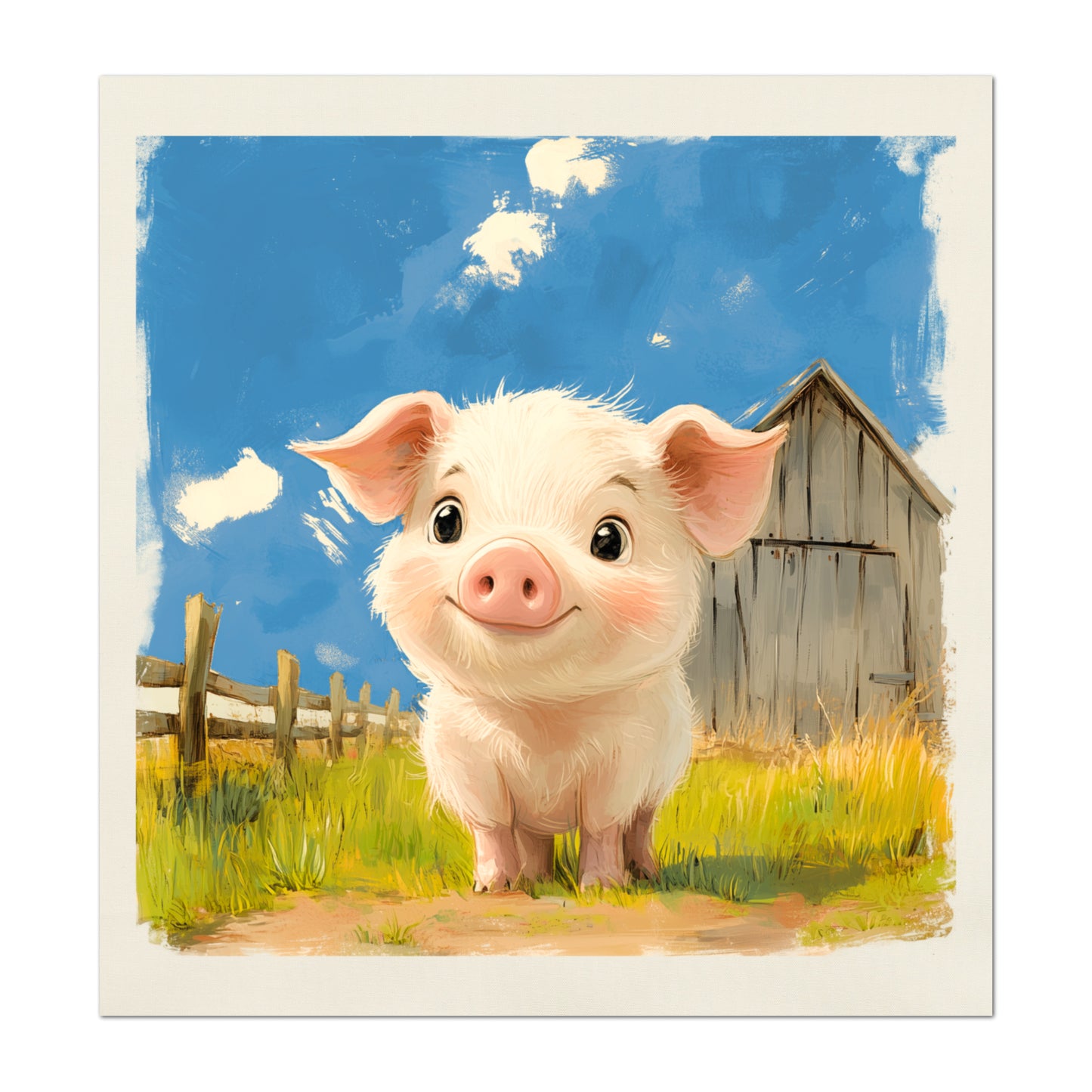 Farm Animal Fabric - Pig Fabric, Baby Fabric Panels, Cotton, Nursery Décor, Infant, Quilt Block, Wall Art, Quilting, Sewing