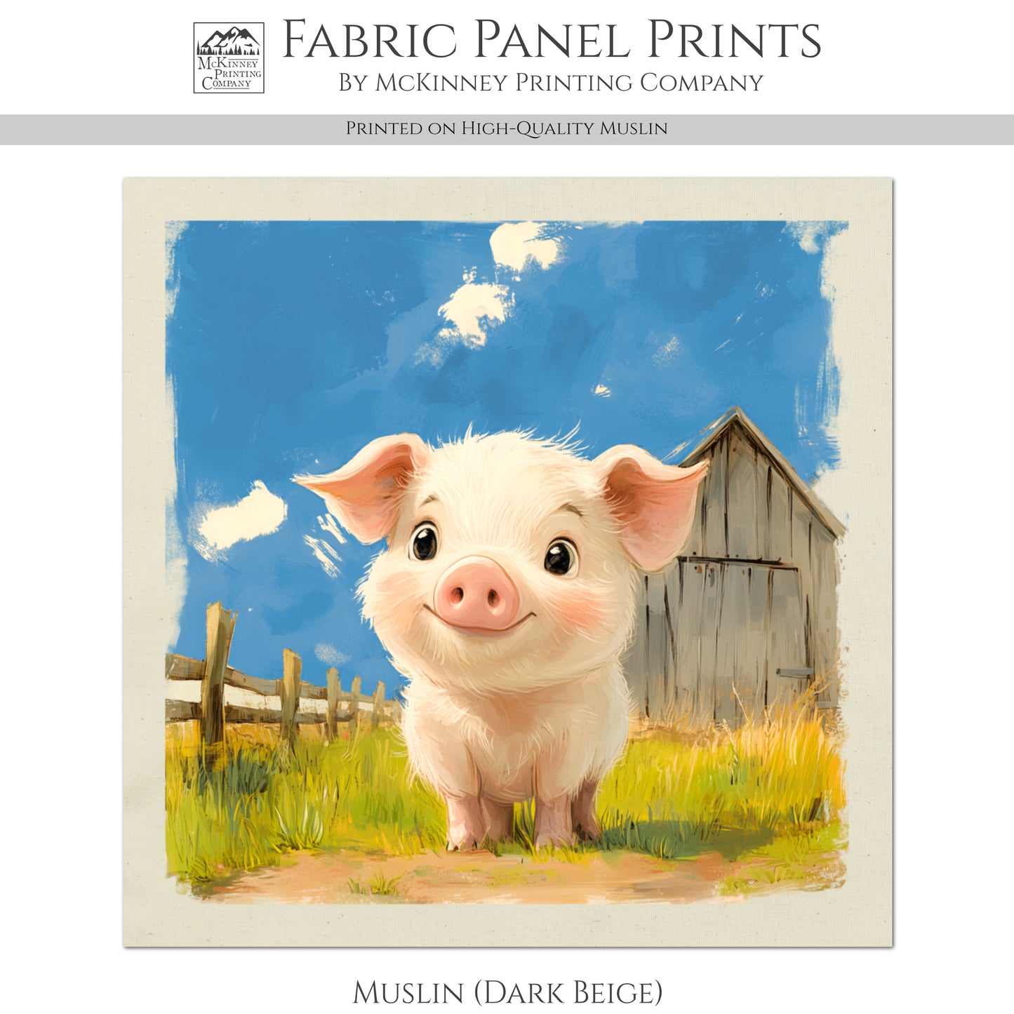 Farm Animal Fabric - Pig Fabric, Baby Fabric Panels, Cotton, Nursery Décor, Infant, Quilt Block, Wall Art, Quilting, Sewing