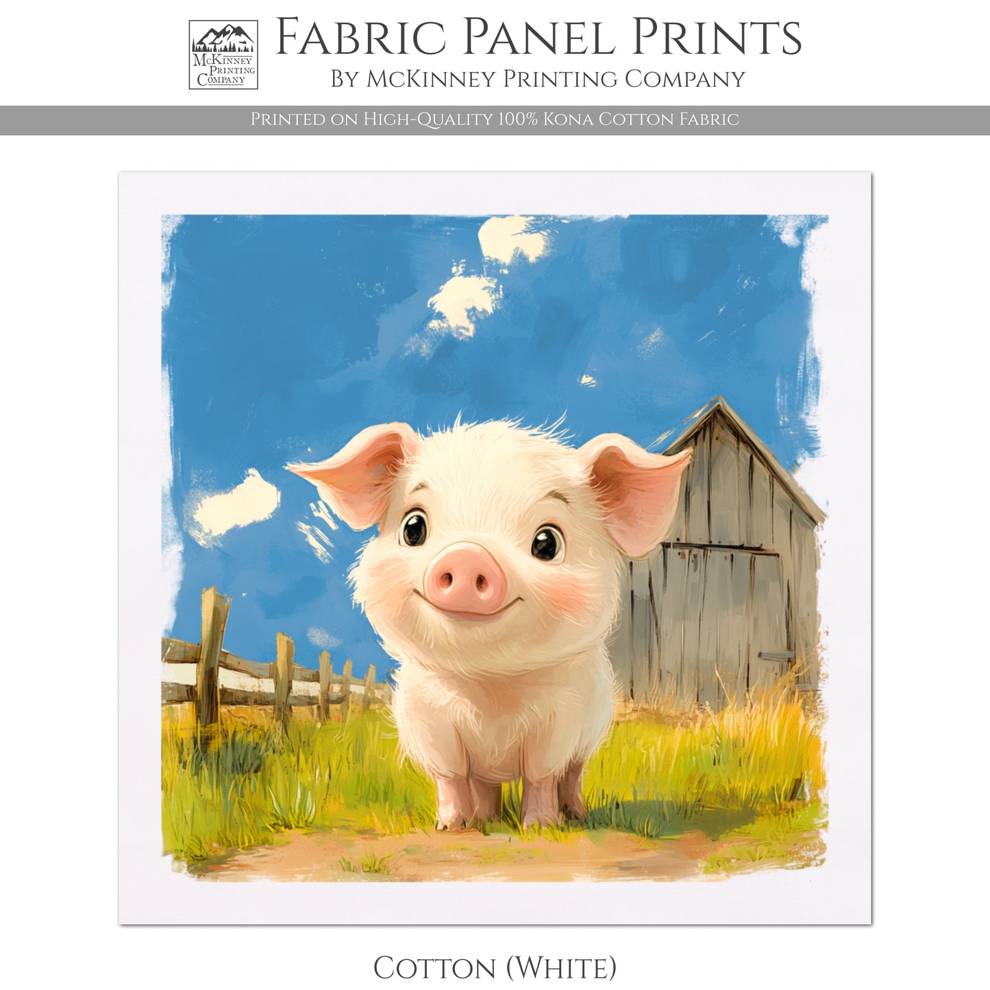 Farm Animal Fabric - Pig Fabric, Baby Fabric Panels, Cotton, Nursery Décor, Infant, Quilt Block, Wall Art, Quilting, Sewing